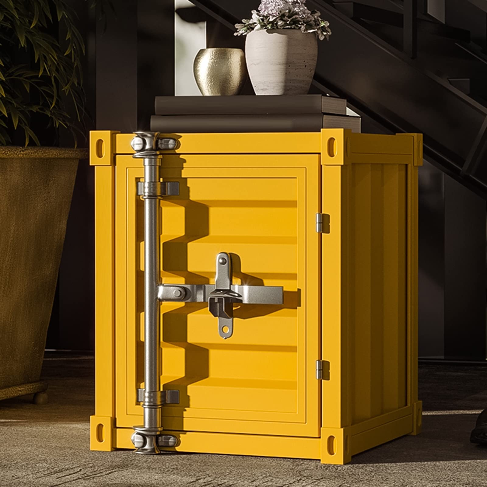 Industrial Style Small Coffee Table - Metal Wrought Iron Locker Bedside Table with Decorative Cabinet, Green | Perfect for Bedroom, Living Room & Office Decor
