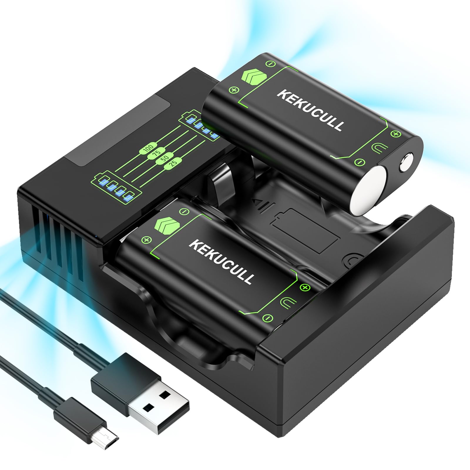 Xbox Series X|S & Xbox One Controller Charging Station with 2x2500mAh Rechargeable Battery Packs - Fast Charger Dock for Wireless Controllers - Perfect for Gaming Sessions & Multiplayer Setups