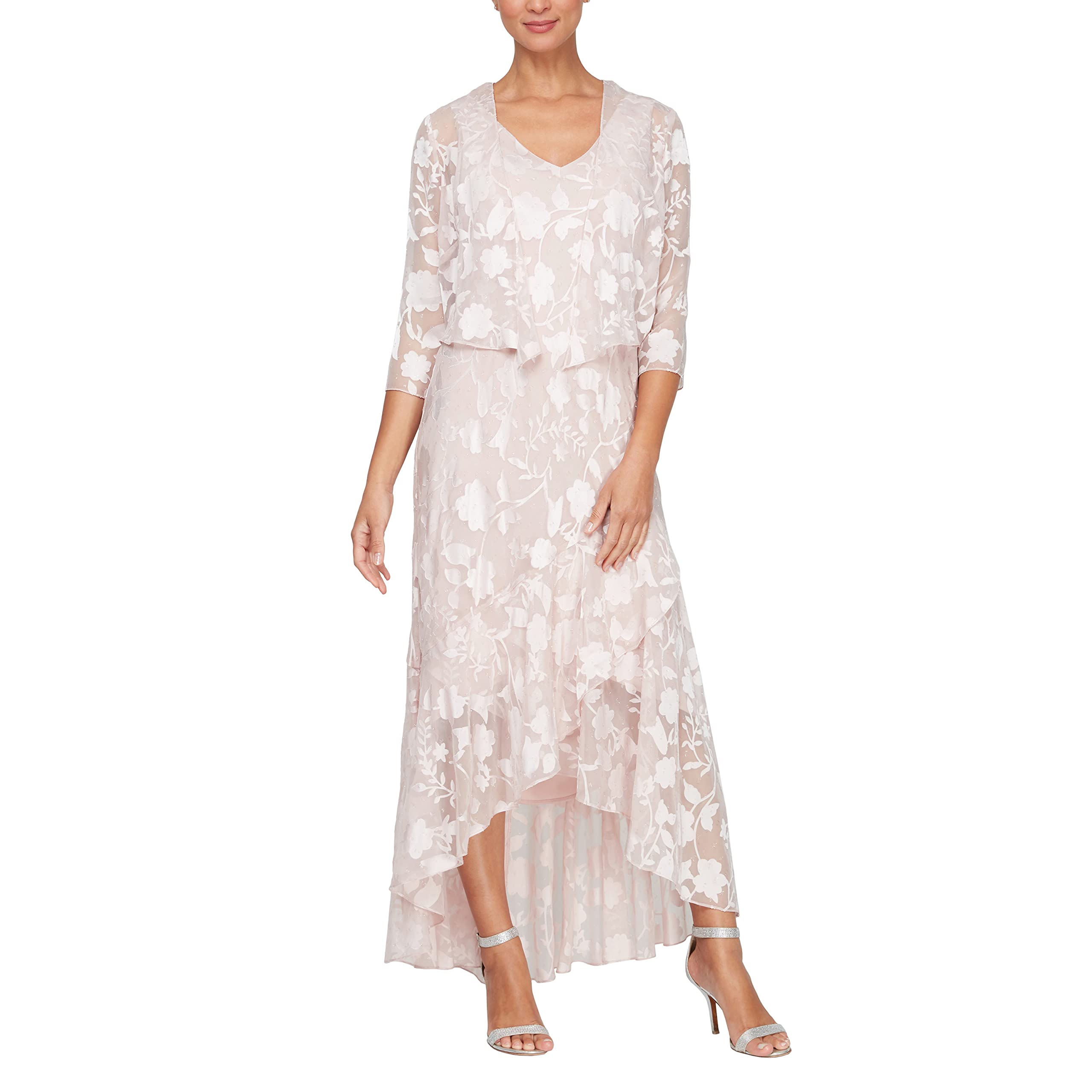Alex Evenings Women's Sleeveless Printed Chiffon Midi Dress with Jacket - High-Low Hemline Spring/Summer Wedding Guest & Mother of The Bride Outfit for Formal Occasions