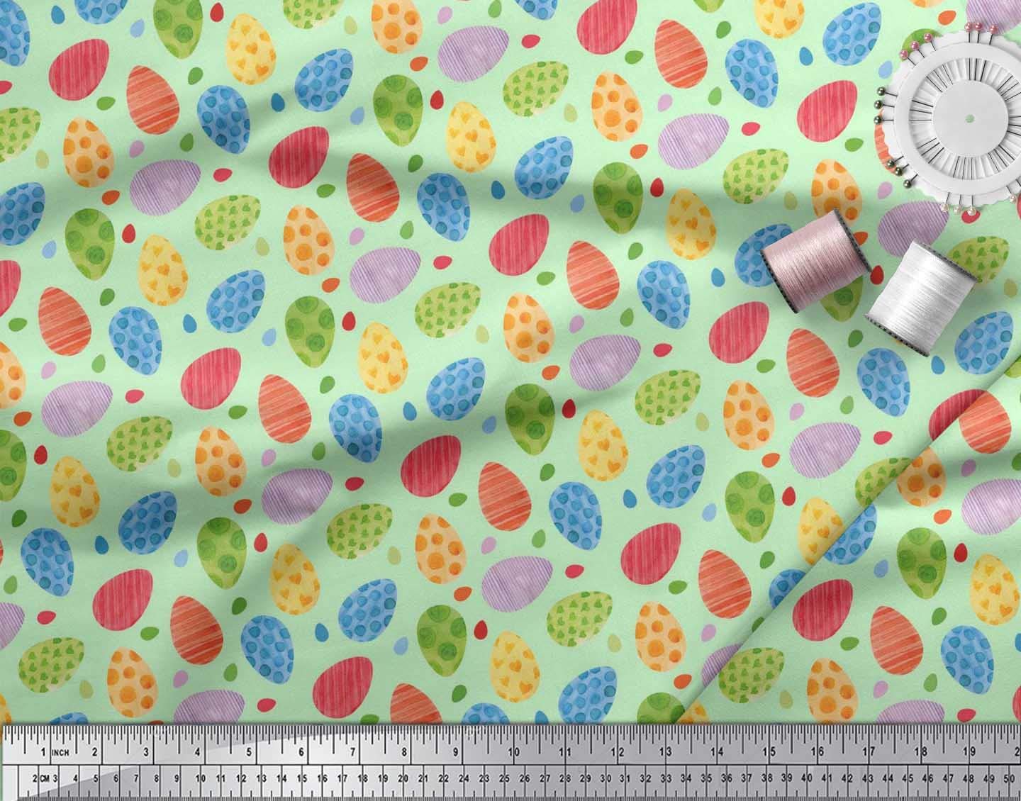 Soimoi 42 Inch Wide Green Polyester Crepe Fabric by The Yard - Easter Egg Pattern Printed Textile for DIY Crafts, Dressmaking & Home Decor - Perfect for Easter Celebrations, Spring Projects & Party Decorations