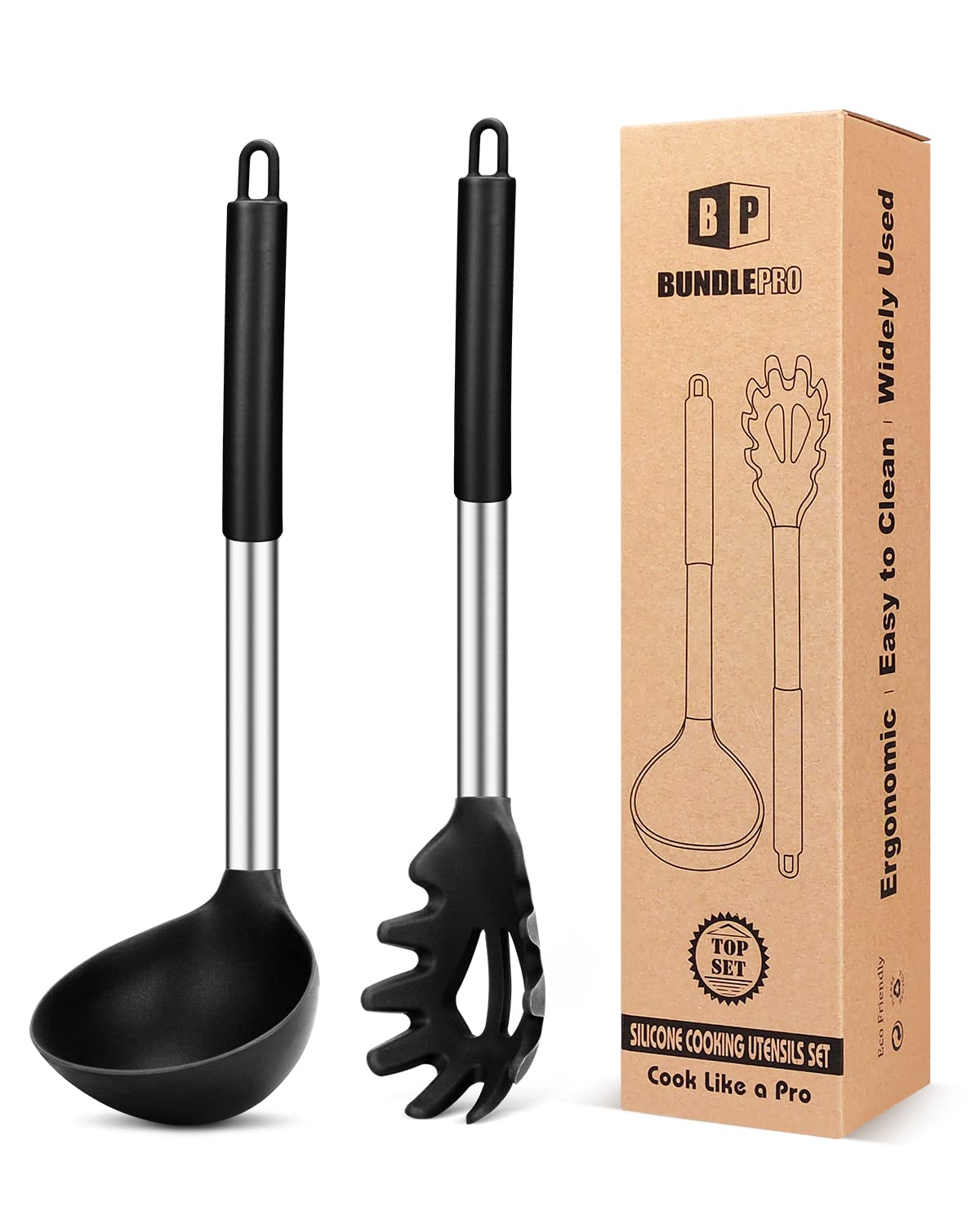 Premium Silicone Pasta Fork & Ladle Spoon Set - Non-Stick Kitchen Utensils for Cooking, Stirring & Serving Spaghetti, Soup & Sauce | Ideal for Pasta Lovers & Home Chefs