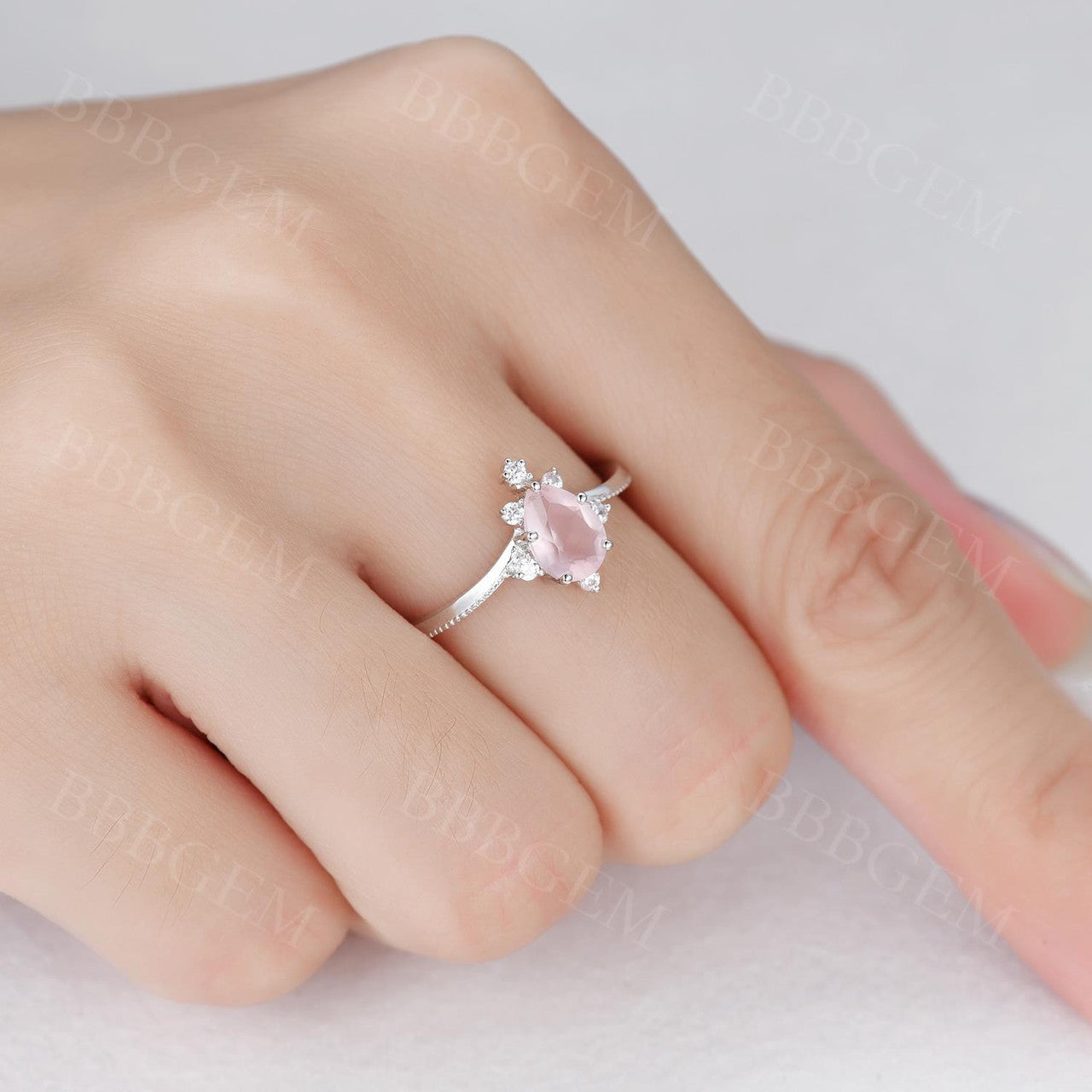 0.8CT Pear Cut Rose Quartz Engagement Ring - 14K Rose Gold Milgrain Band, Vintage Style for Women | Perfect for Proposals, Anniversaries & Romantic Occasions
