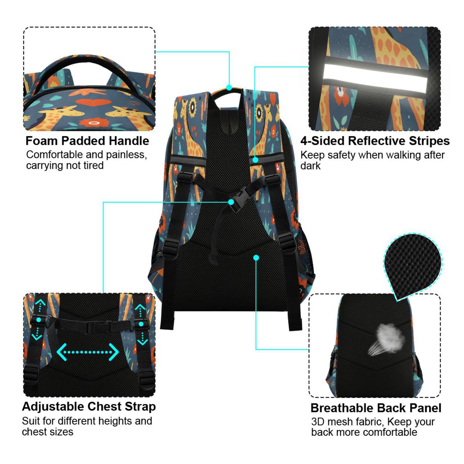 ALAZA Cute Giraffe Print Backpack for Women - Lightweight School Bookbag, Travel Daypack & College Laptop Bag | Perfect for School, Work, Travel & Daily Commute