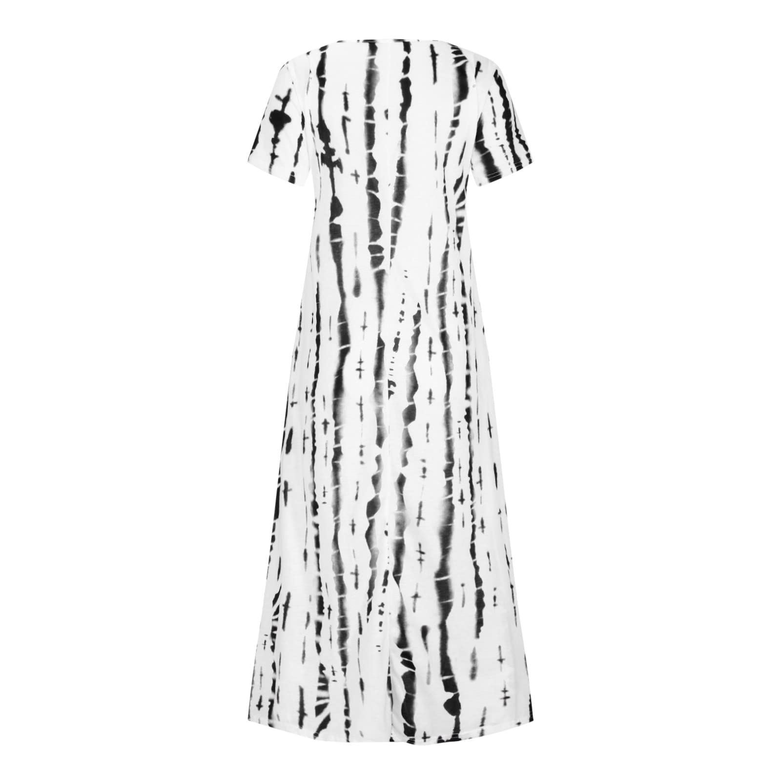 RKSTN Women's Tie-Dye Print Summer Maxi Dress 2024 - Short Sleeve Loose Fit Long Boho Beach Dress for Casual Wear, Vacations & Outdoor Events