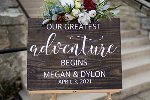 Personalized Wooden Welcome Wedding Sign - Custom Rustic Decor with Names & Date - Vinyl Lettering for Wedding Reception, Bridal Shower, or Anniversary - Unique Handmade Home Decor Gift