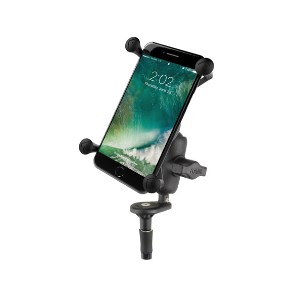 RAM Fork Stem Mount with Double Arm & Universal RAM X Grip Phone Holder - Compatible with Smartphones, GPS & Tablets - Perfect for Motorcycles, Bikes & ATVs (RAM B 176 A UN10U)