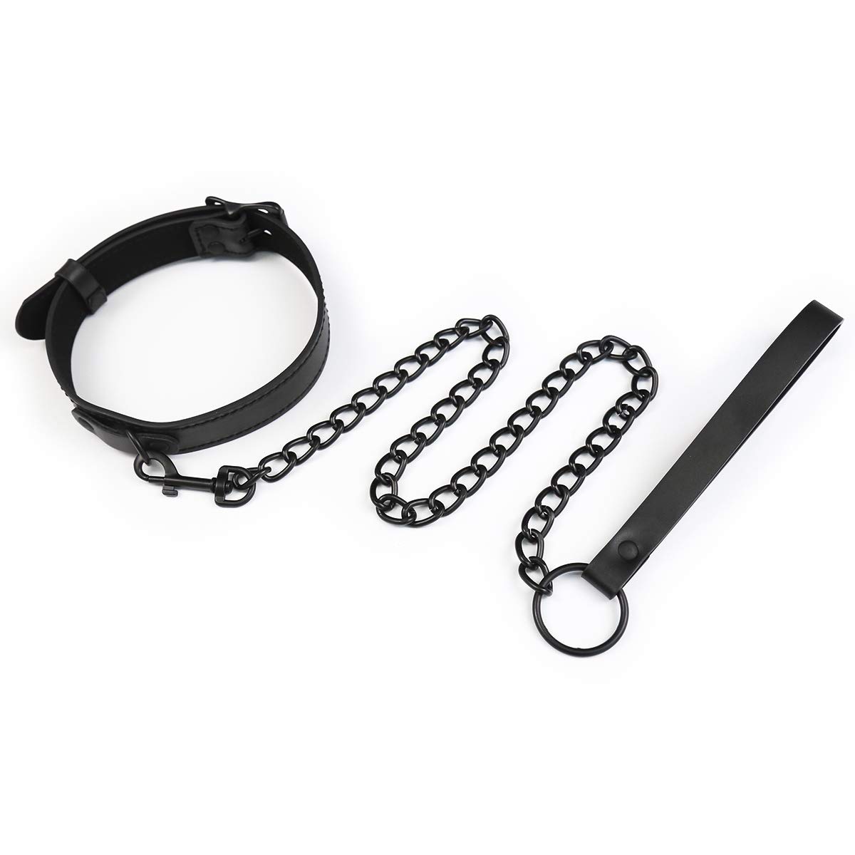 Lockable Black PU Leather Dog Collar with Fur Ball & Chain Leash - Adjustable Pet Neck Collar for Small Medium Dogs - Perfect for Walking, Training & Fashion Accessories