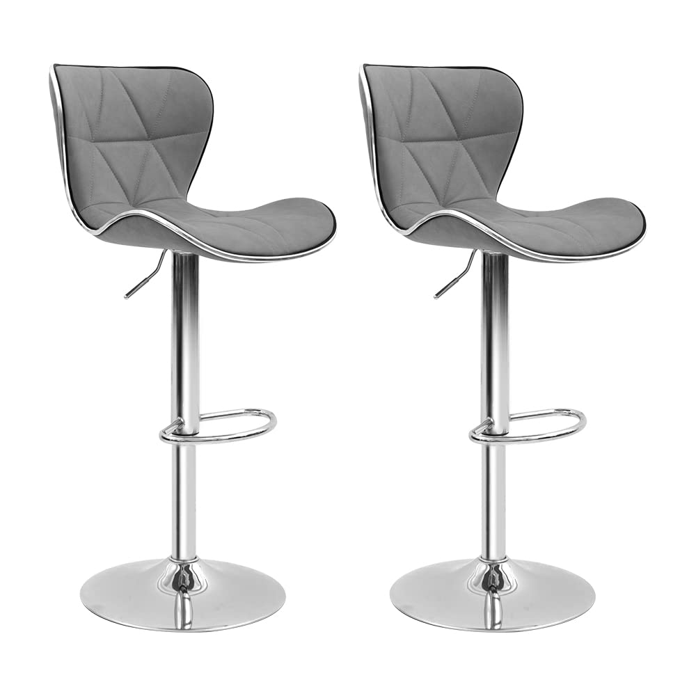 Adjustable Swivel Bar Stool with Back - Set of 2 Light Grey Barstools for Kitchen, Dining Room, Living Room & Pub - Comfortable Counter Height Stools for Home & Commercial Use