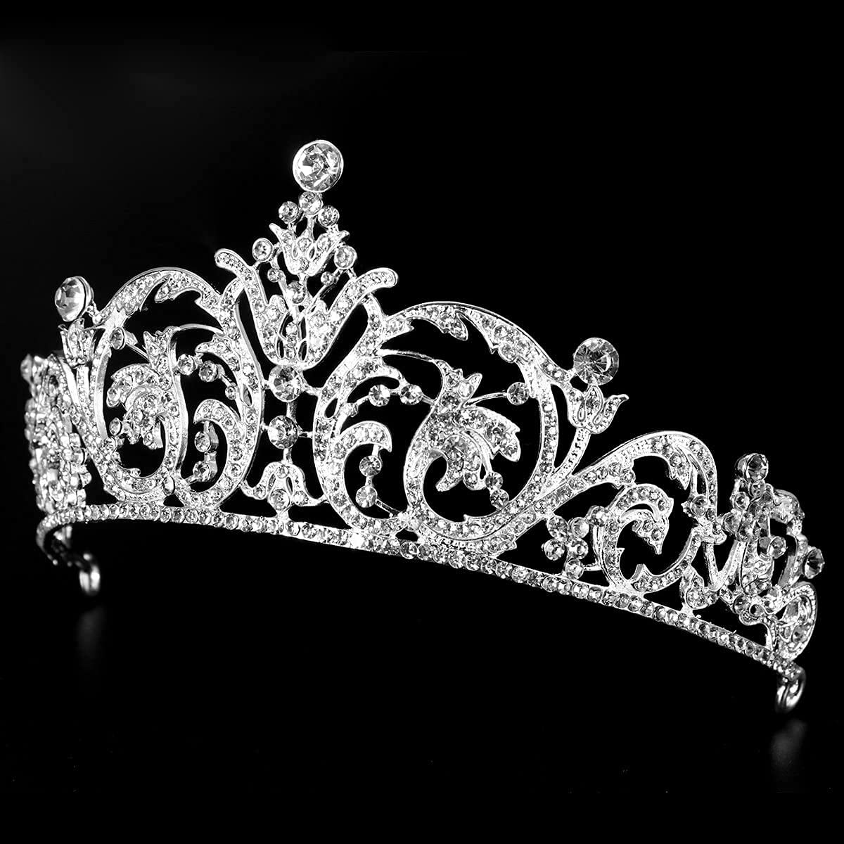 ONOTEC Silver Wedding Tiara Crown with Symmetrical Crystal Rhinestones - Elegant Bridal Headpiece for Weddings, Prom, Pageants & Special Occasions
