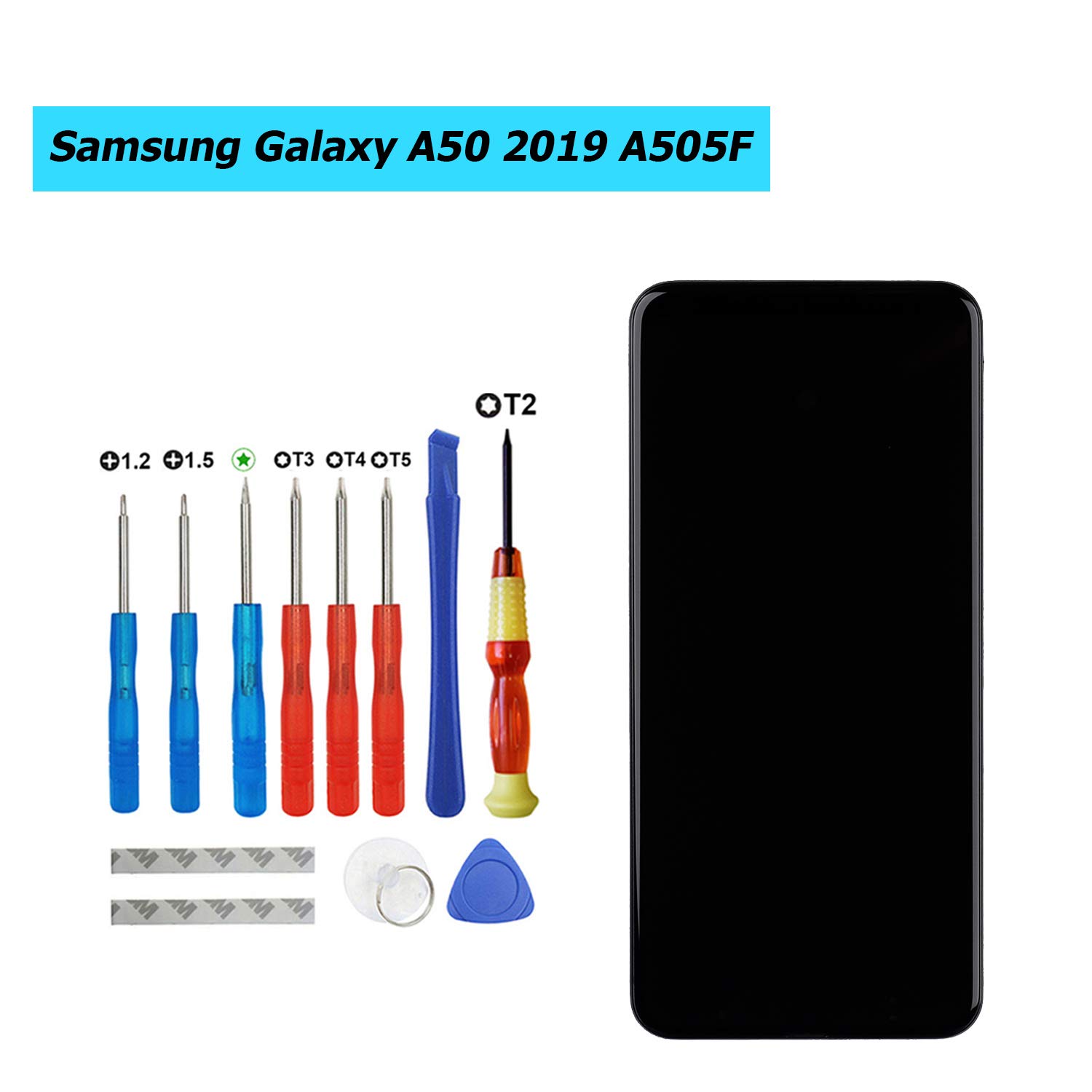 Original AMOLED Display Screen Replacement for Samsung Galaxy A50 A505 SM-A505F SM-A505U (2019 Model) - 6.4 Inch LCD Digitizer Touch Screen Assembly with Frame & Repair Tools Kit (Black) - Perfect for DIY Phone Repair & Screen Replacement at Home