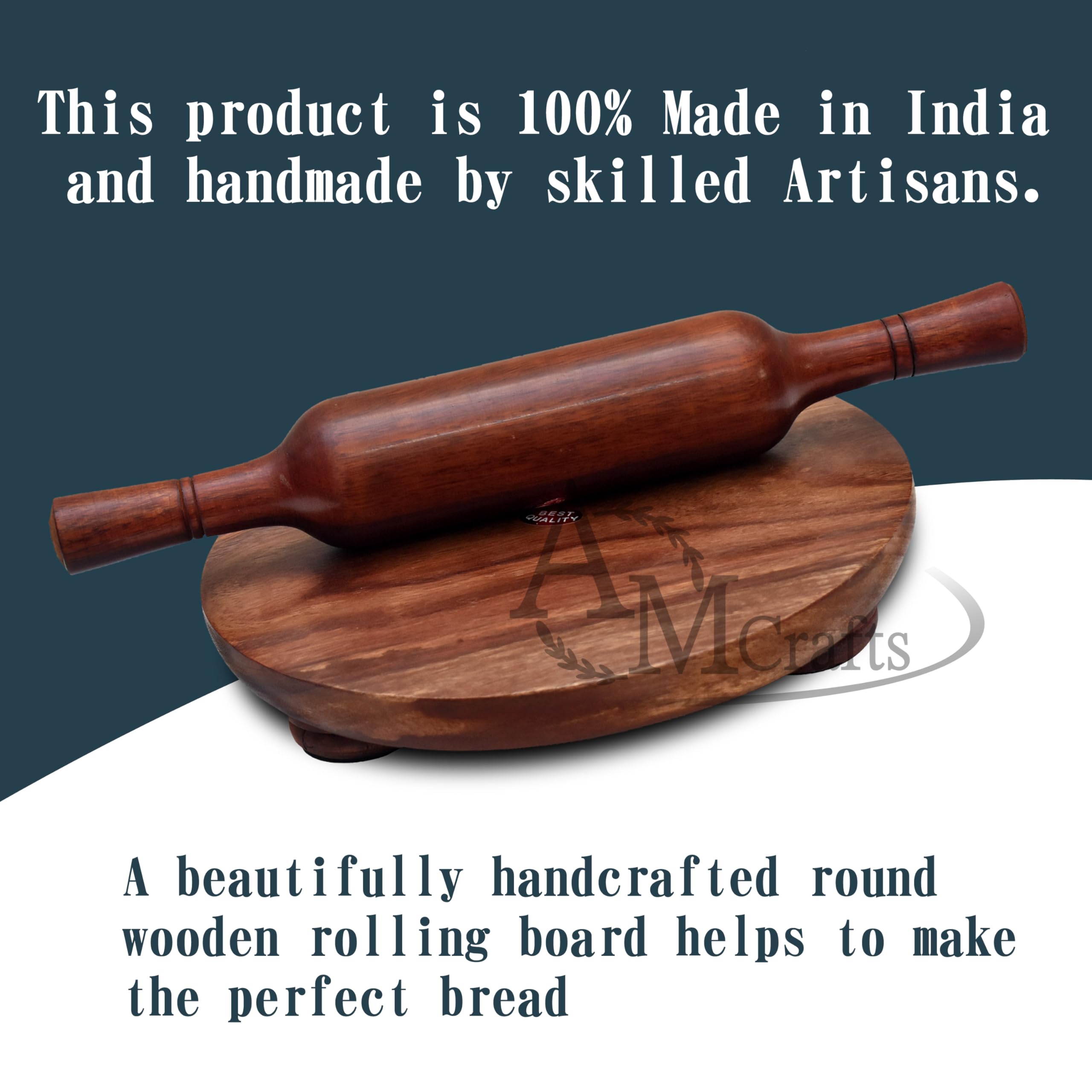 AM CRAFTS Wooden Chakla Belan Set - Premium Rolling Pin & Board for Roti, Chapati, Dough - Traditional Indian Kitchen Tool for Homemade Flatbreads - Perfect for Baking, Cooking & Meal Prep