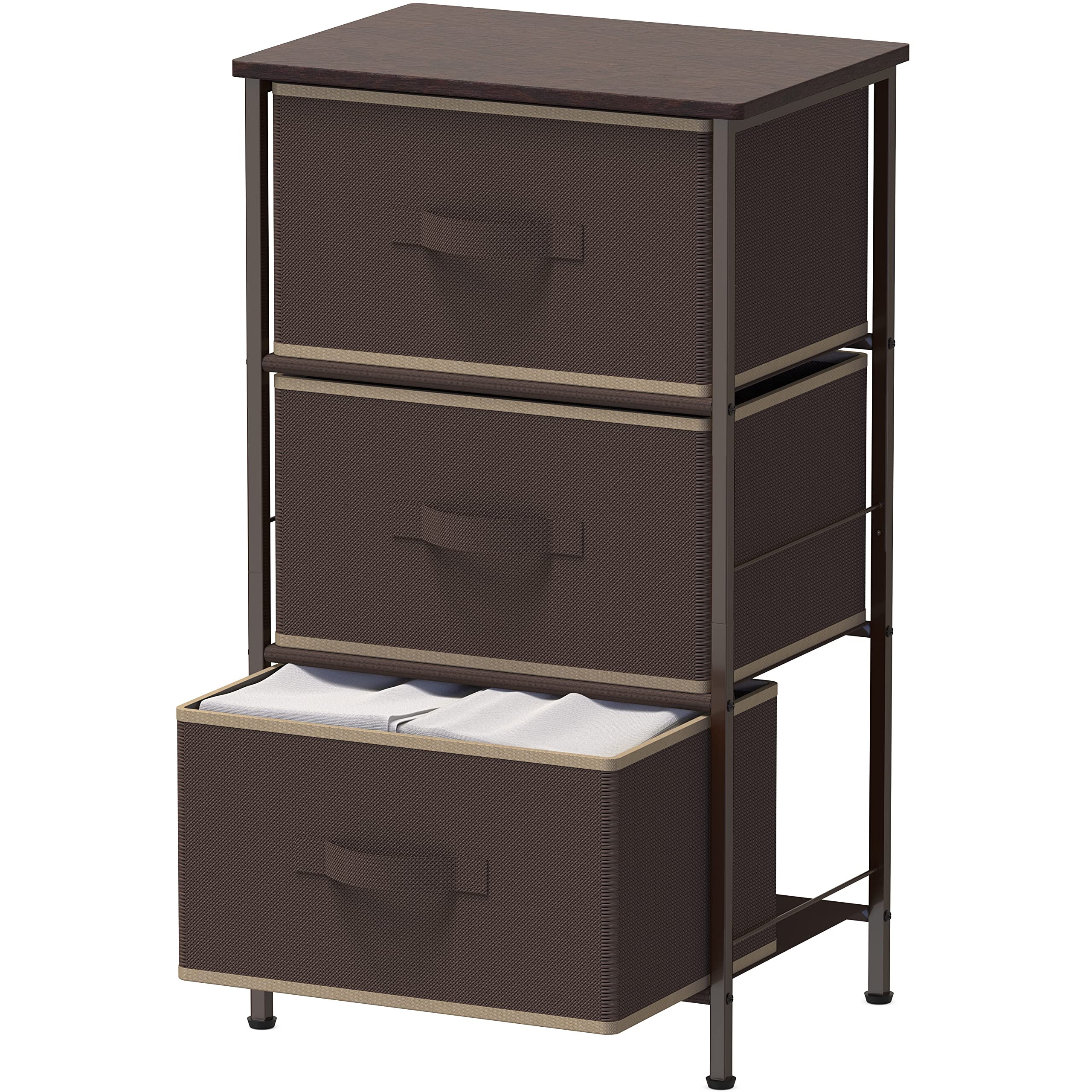 Simple Houseware 3 Drawer Nightstand Dresser with Wood Top, Brown - Bedside Table for Bedroom, Living Room & Office Storage Organizer
