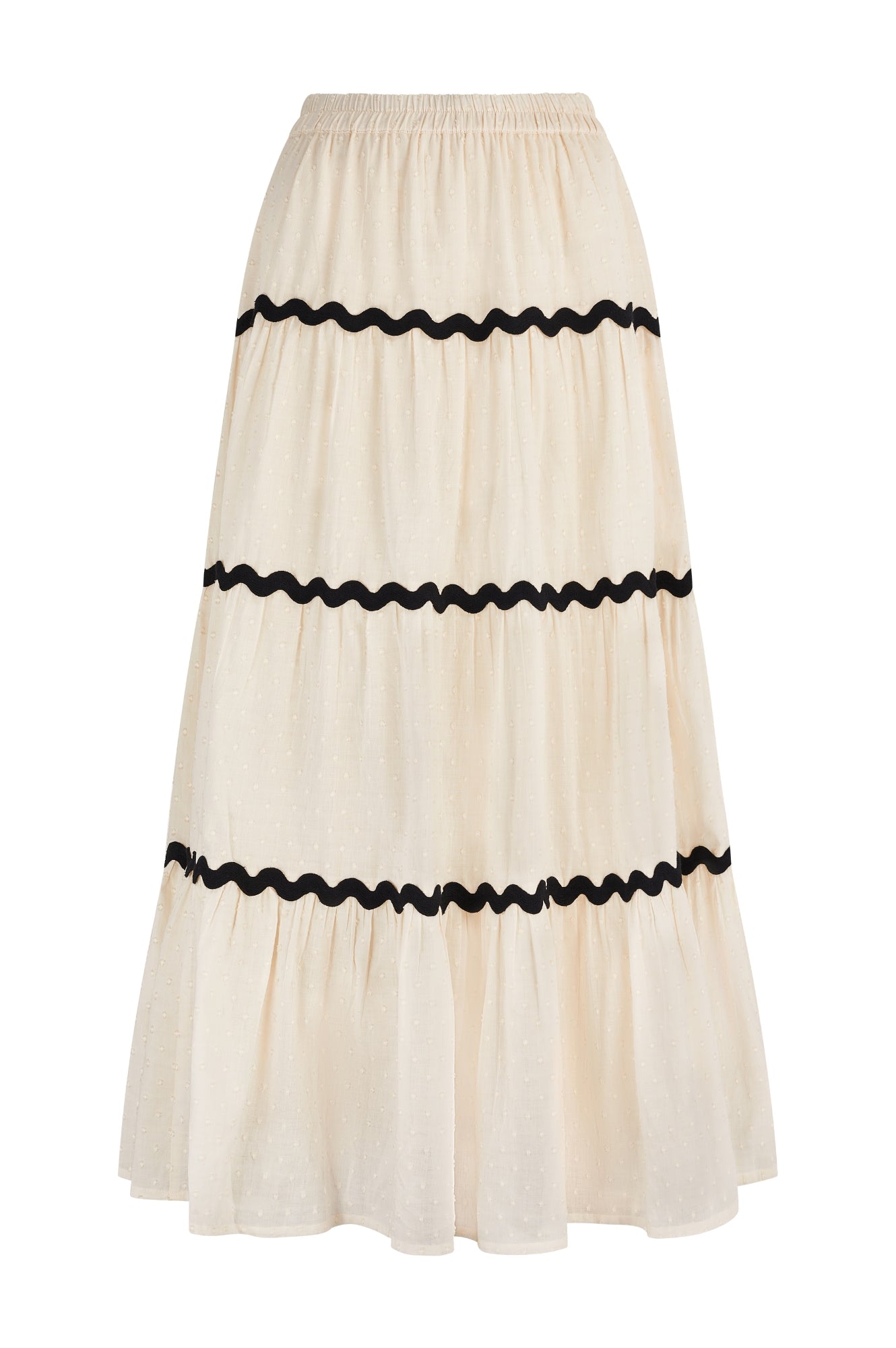 Organic Cotton Dobby Ric Rac Skirt - Vintage Cream & Black | Boho Summer Dress, Beach Outfit, Casual Chic Fashion