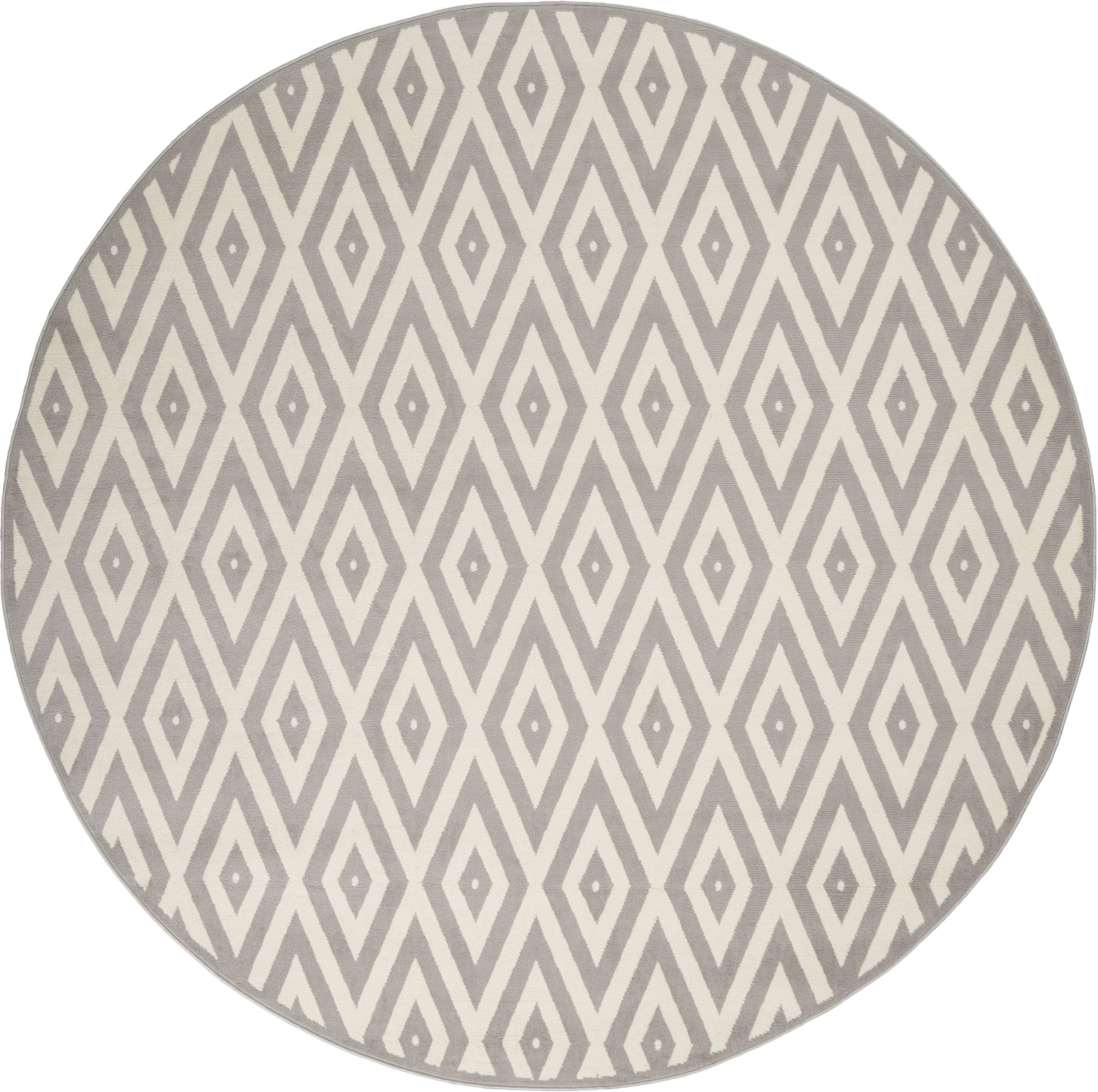 Nourison Grafix Geometric White Grey 8' Round Area Rug - Easy Clean, Non-Shedding, Stain Resistant - Perfect for Bedroom, Living Room, Dining Room & Kitchen Decor (8 Foot Round) - Cozy Home & Office Floor Covering for Modern Interior Design