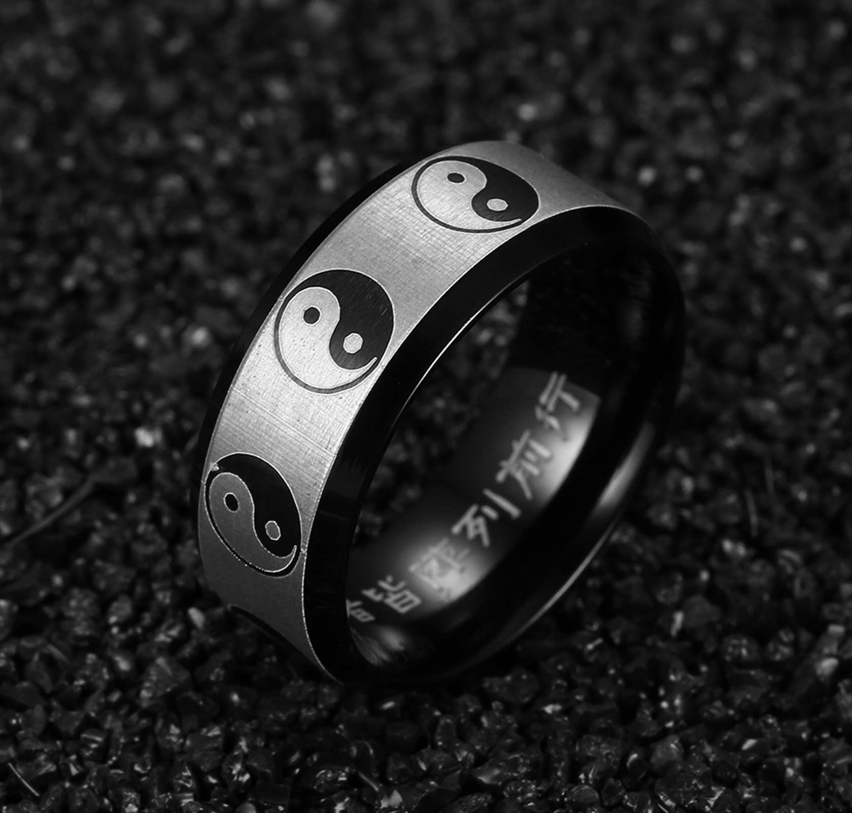 Vintage Tai Chi Yin Yang Stainless Steel Rings for Men - Black Steel Gay Engagement, Wedding & Anniversary Bands - Perfect for Couples, Spiritual Gifts & Unique Jewelry Collections