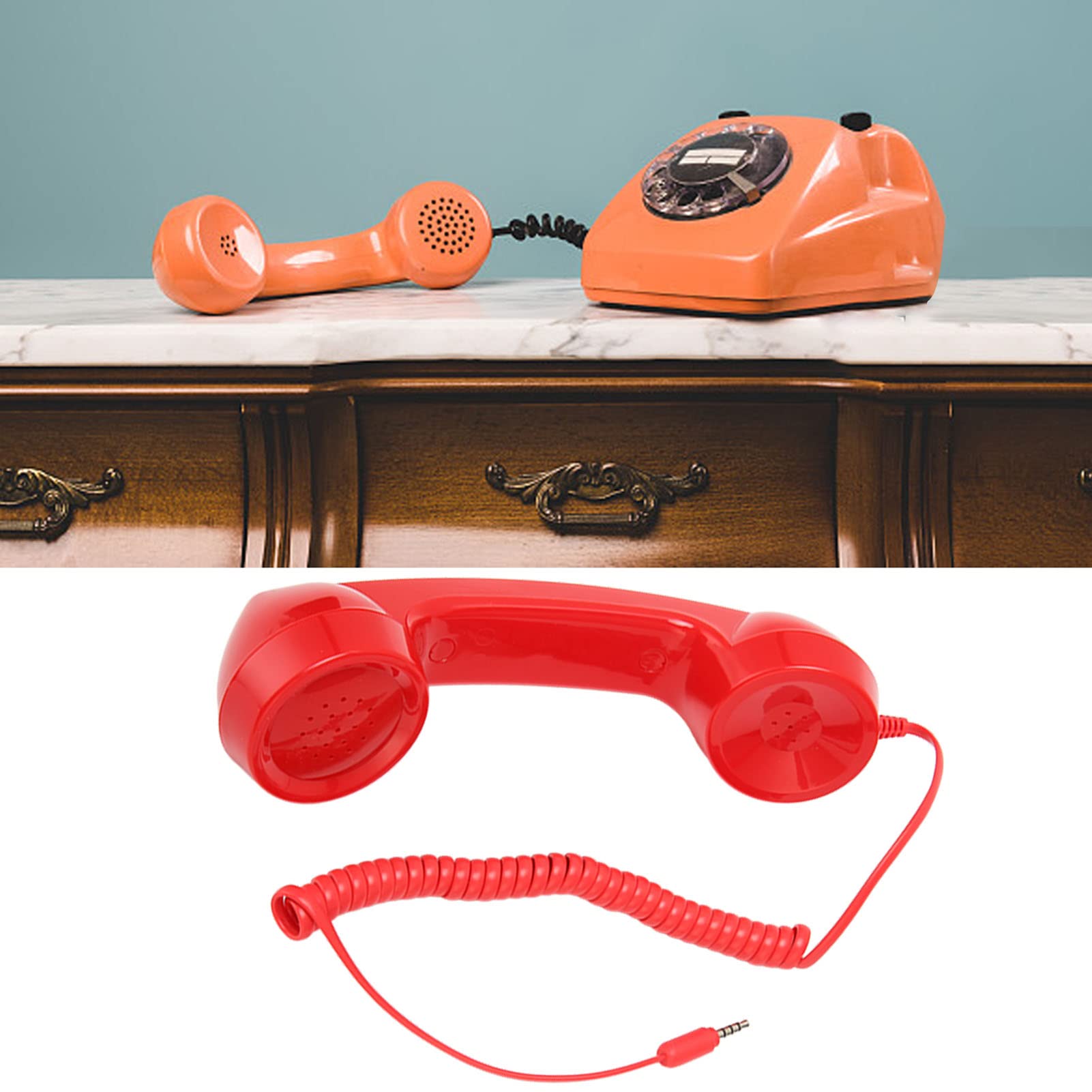Vintage Retro Phone Handset with 3.5mm Jack - Radiation Proof Mobile Phone Receiver for iPhone Android Smartphones & Computers - Perfect for Office, Home & Gaming (Red)