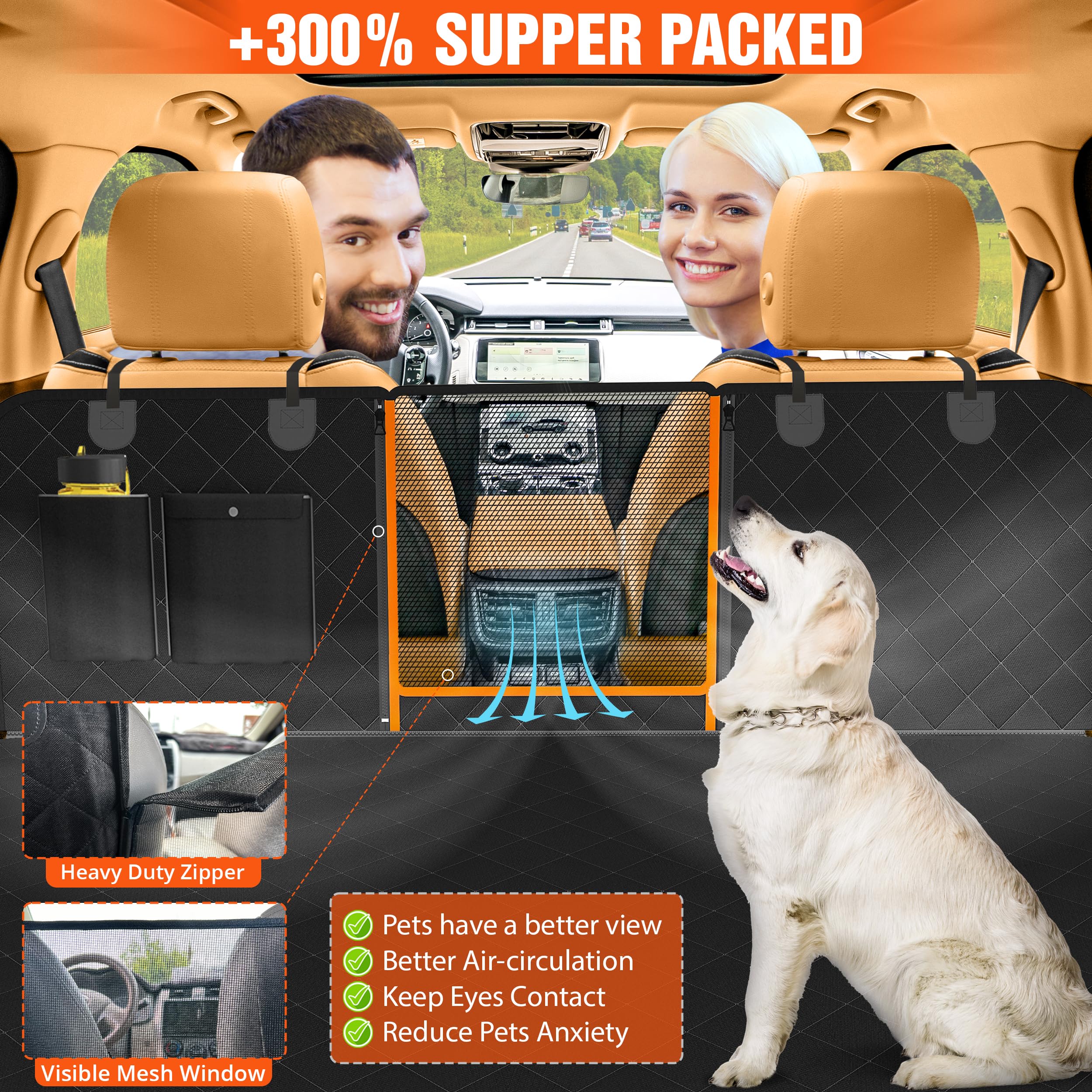 600D Heavy Duty Waterproof Dog Car Seat Cover - Nonslip Pet Seat Protector with Zipper Design & Mesh Window - Universal Fit for SUVs, Sedans & Trucks - Perfect for Travel, Daily Commutes & Outdoor Adventures