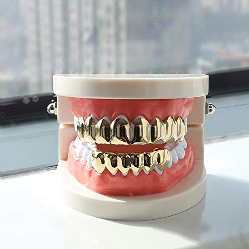 24K Gold Plated Hip Hop Grillz - 8 Teeth Top & Bottom Set for Men | Luxury Bling Dental Jewelry | Perfect for Rappers, Performers & Special Occasions
