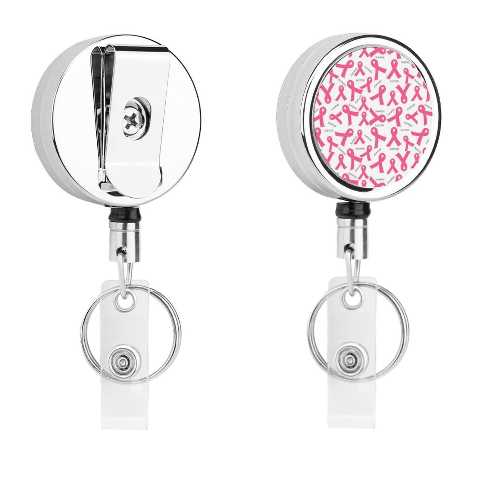 Pink Ribbon Retractable Badge Reel with Metal Clip - Breast Cancer Awareness Lanyard for ID Cards, Keys & Name Tags - Perfect for Nurses, Teachers & Office Professionals