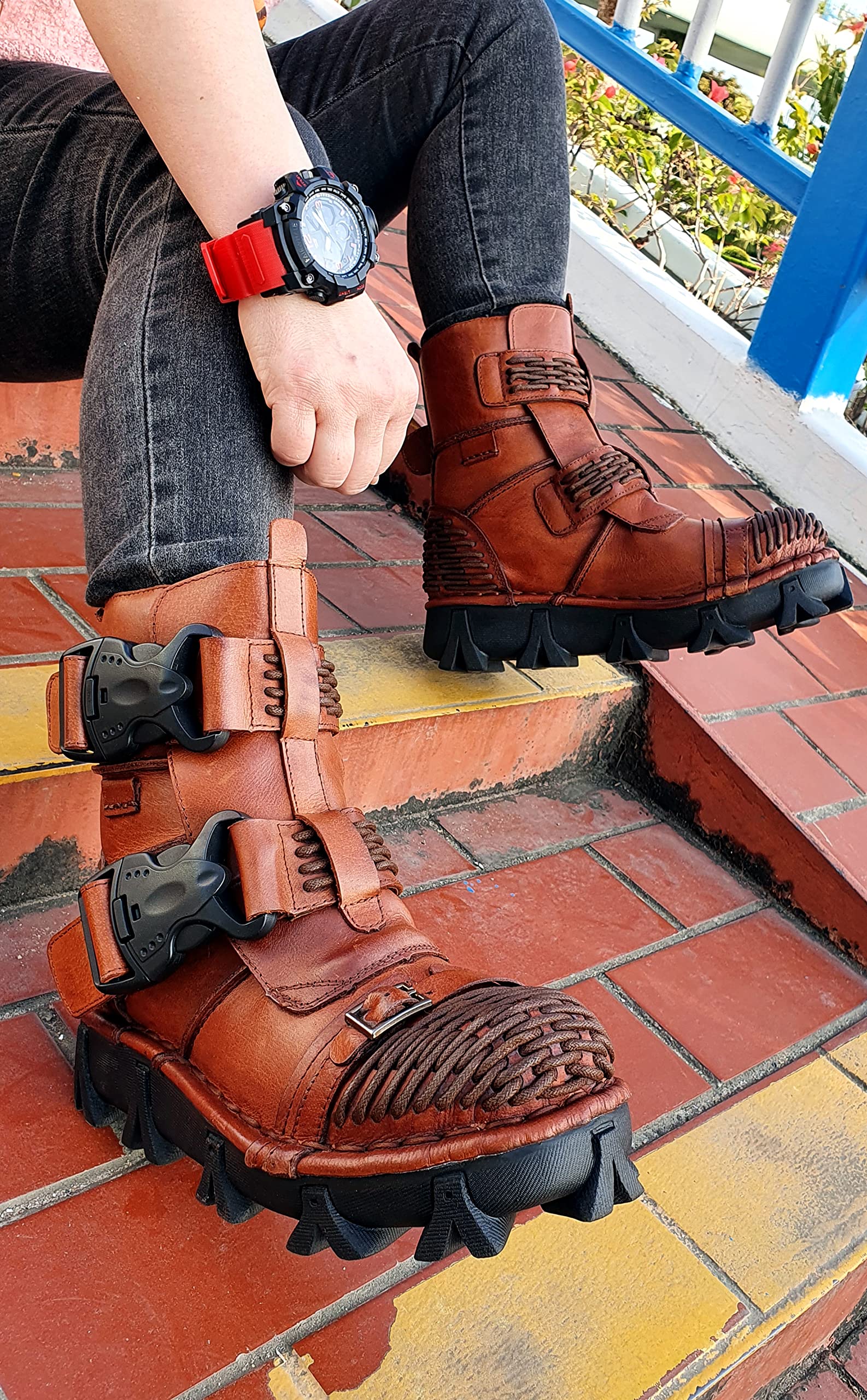 Men's Combat Motorcycle Leather Boots - Soft, Comfortable Ankle Boots for Riding & Outdoor Adventures - Perfect for Bikers, Hiking & Casual Wear