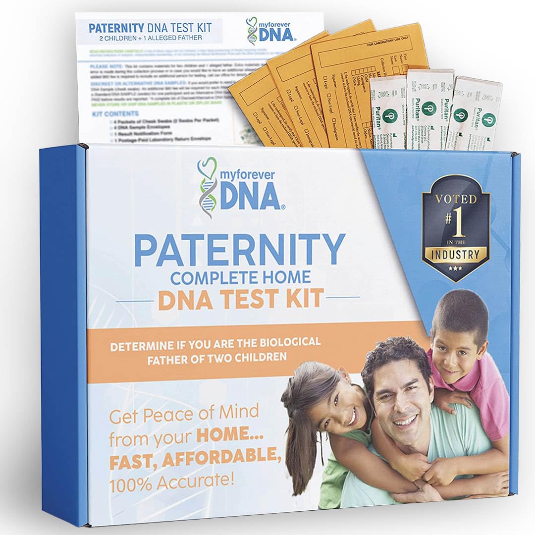 Home Paternity DNA Test Kit (2 Children + 1 Alleged Father) - 24 DNA Markers Tested - Includes Lab Fees & Shipping - 100% Accurate & Confidential | Fast Results for Legal & Peace of Mind Family Testing