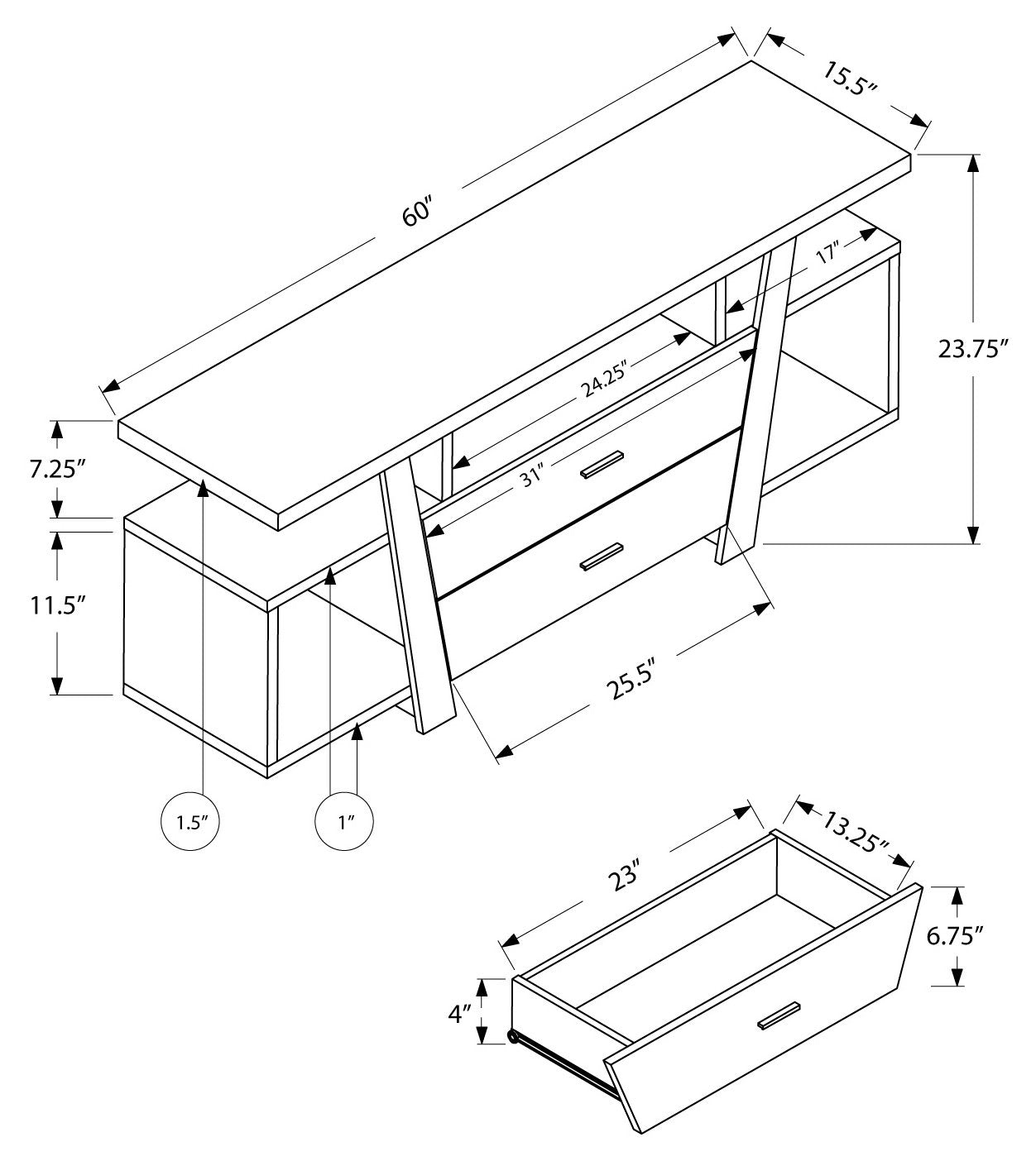 60L Dark Taupe TV Stand with 2 Storage Drawers - Modern Entertainment Center for Living Room, Bedroom & Home Theater Setup