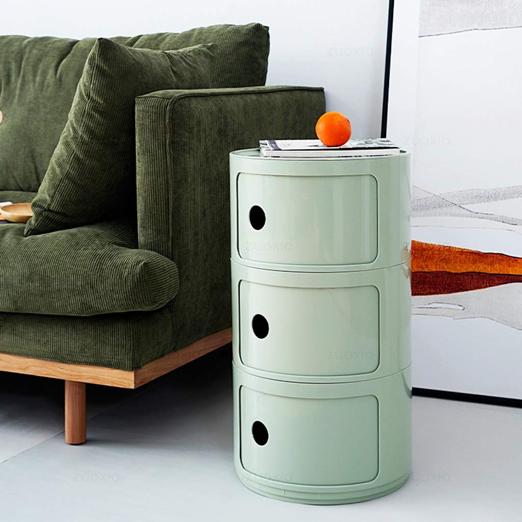 3-Drawer Round Plastic Nightstand with Sliding Door - Green Multifunctional Bedside Storage Table for Bedroom, Living Room & Office Organization