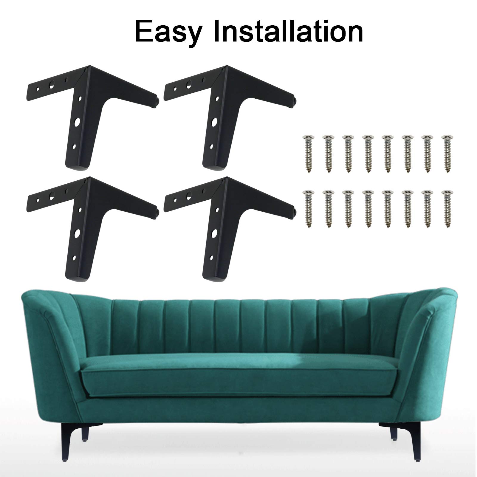 4 Pack 5 Inch Modern Triangle Metal Furniture Legs - Matte Black Sofa Legs for Cabinet, Table, Cupboard & Couch - Perfect for Home Office & Living Room Furniture Upgrade