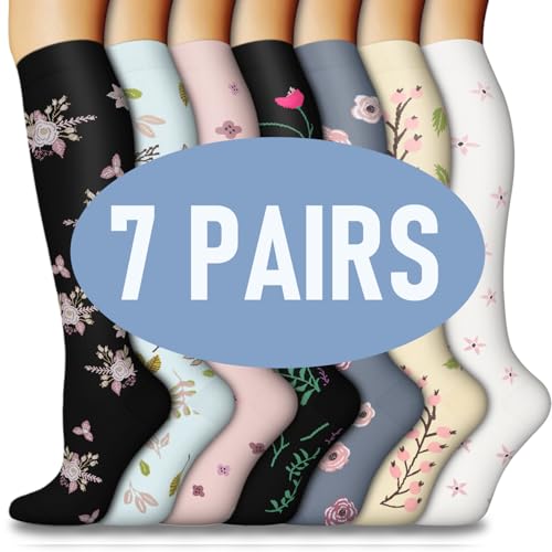 020-7 Pairs Black/Blue/Pink/Flowers