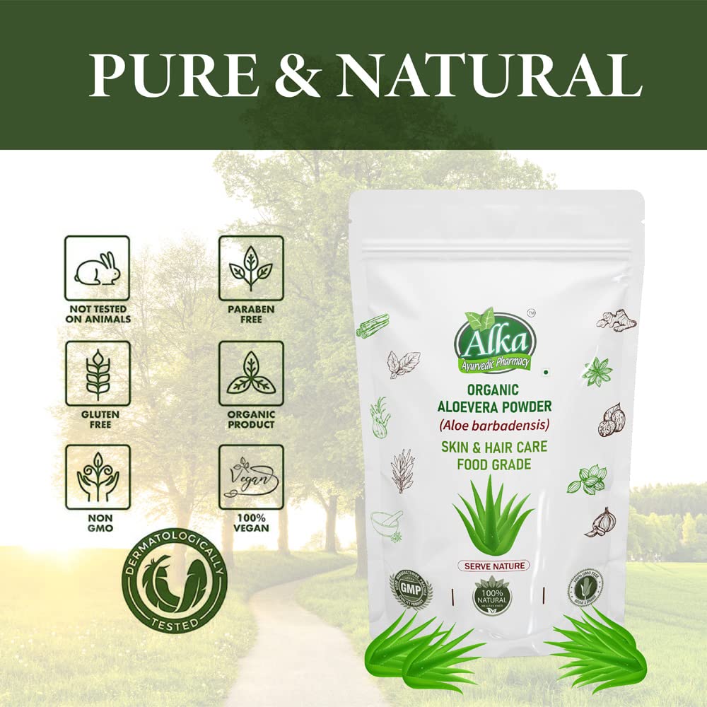 Pure Organic Aloe Vera Powder (Aloe Barbadensis) - 100% Natural Skin Moisturizer for Face, Hair & Body Care | Eco-Friendly & Chemical-Free | Perfect for Men & Women | Use in DIY Skincare, Sunburn Relief & Hair Masks - 100g