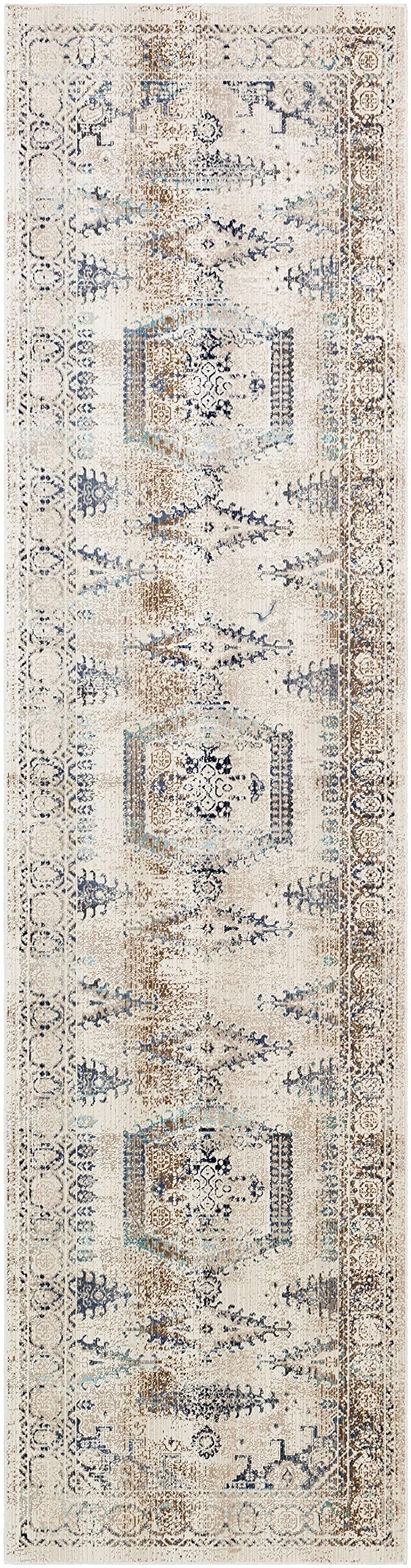 Mark&Day 3x5 Traditional Aqua Area Rug - Soft Blue & White Carpet for Living Room, Bedroom, Kitchen - Non-Slip 2'7