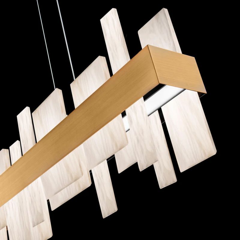 46-inch LED Linear Alabaster Chandelier - Modern Crystal Ceiling Light Fixture for Dining Room, Living Room, Bedroom & Foyer Lighting