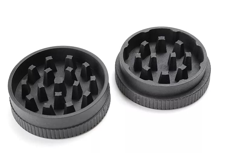 Premium Biodegradable BPA-Free Plastic Herb & Spice Grinder - 2-Piece Compact Portable Mini Crusher with Strong Teeth for Dry Herbs, Spices, Seasonings - Perfect for Kitchen, Camping & Travel Use - Black