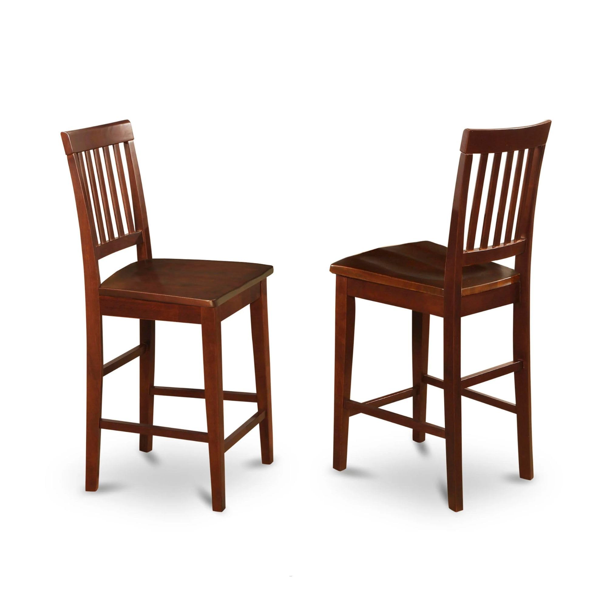 East West Furniture Vernon Modern Counter Stool - Set of 2 Mahogany Wooden Pub Height Bar Stools for Kitchen Island, Breakfast Nook & Home Bar
