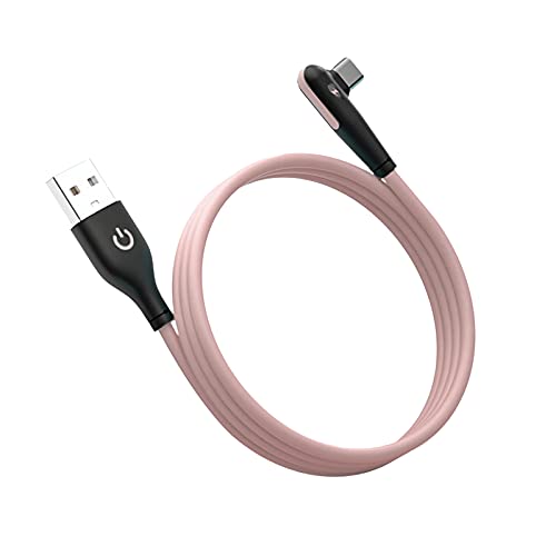 Fast Charging Type-C Cable with Elbow Design - 1m/2m (3.3ft/6.6ft) Durable Charger Cord for iPhone, Samsung & Android Phones - Pink 200cm - Perfect for Home, Office & Travel Charging