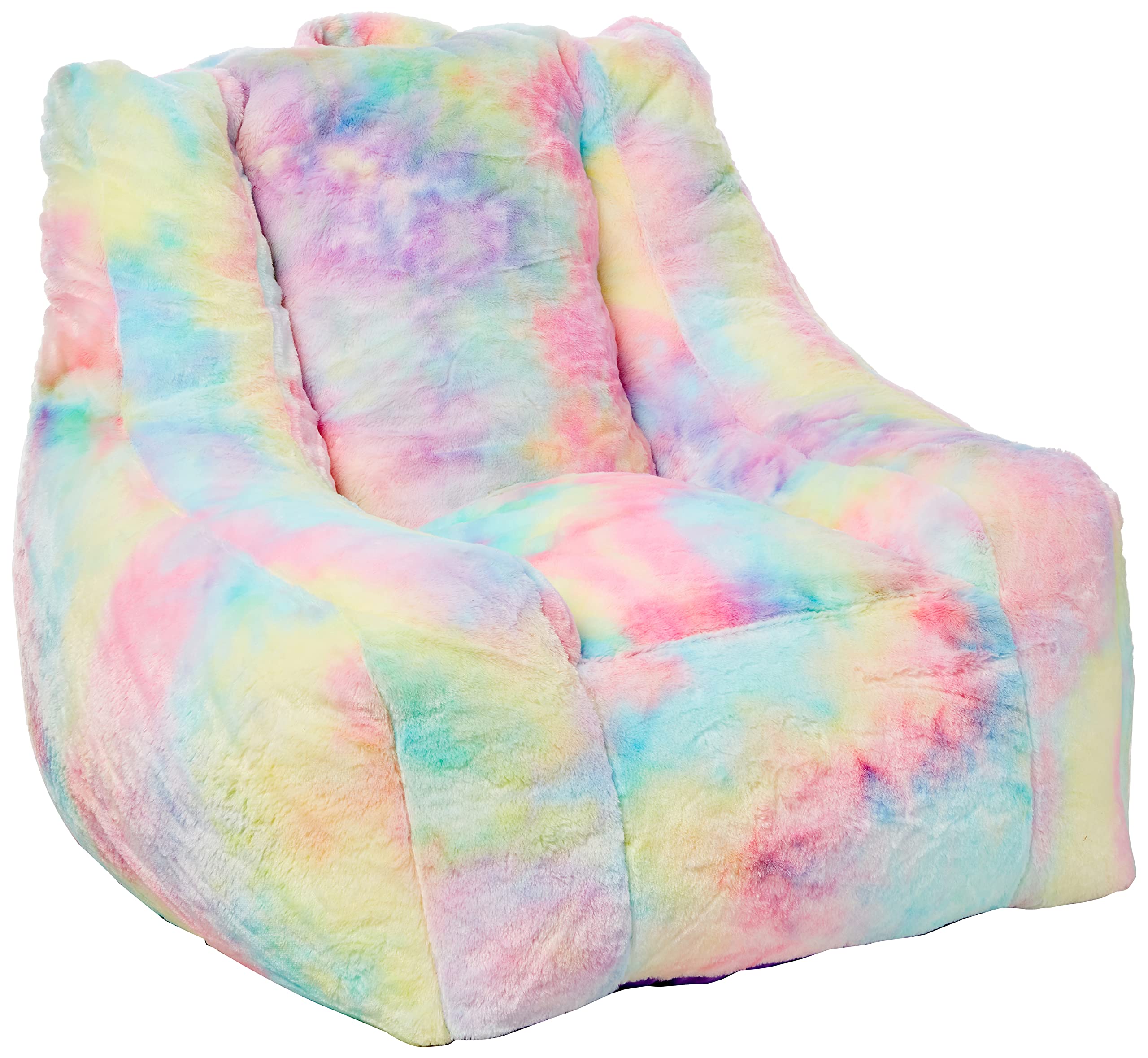 Premium Soft Faux Fur Bean Bag Chair with Storage Pocket - Large Rainbow Color - Perfect for Dorm Rooms, Living Rooms & Gaming Setups