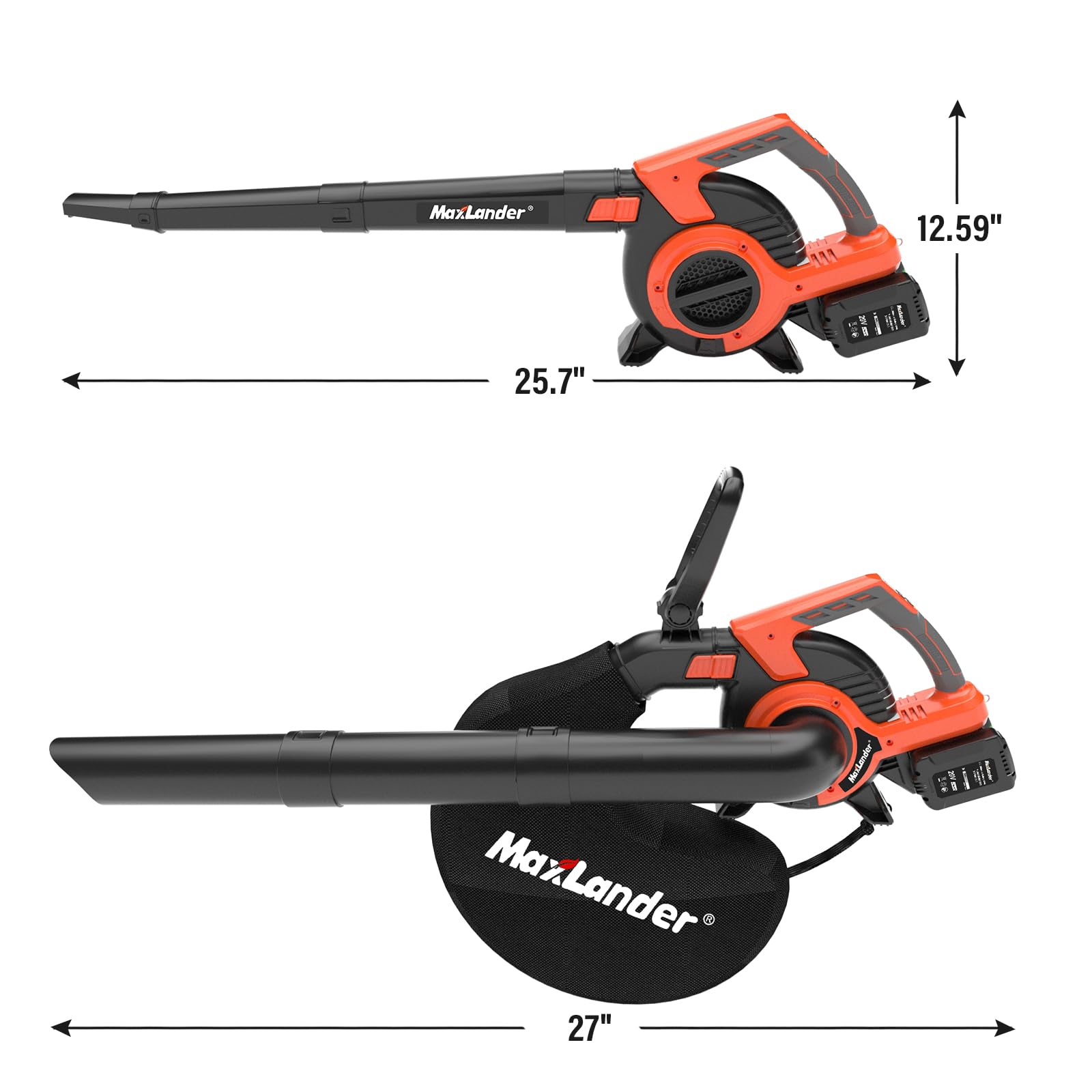 MAXLANDER 40V Cordless Leaf Blower & Vacuum Mulcher - 3-in-1 Brushless Battery Powered Yard Tool with 170MPH 360CFM Airflow, 5 Speed Settings, 2x4.0Ah Batteries & Charger Included - Perfect for Lawn Care, Leaf Cleanup, and Garden Maintenance