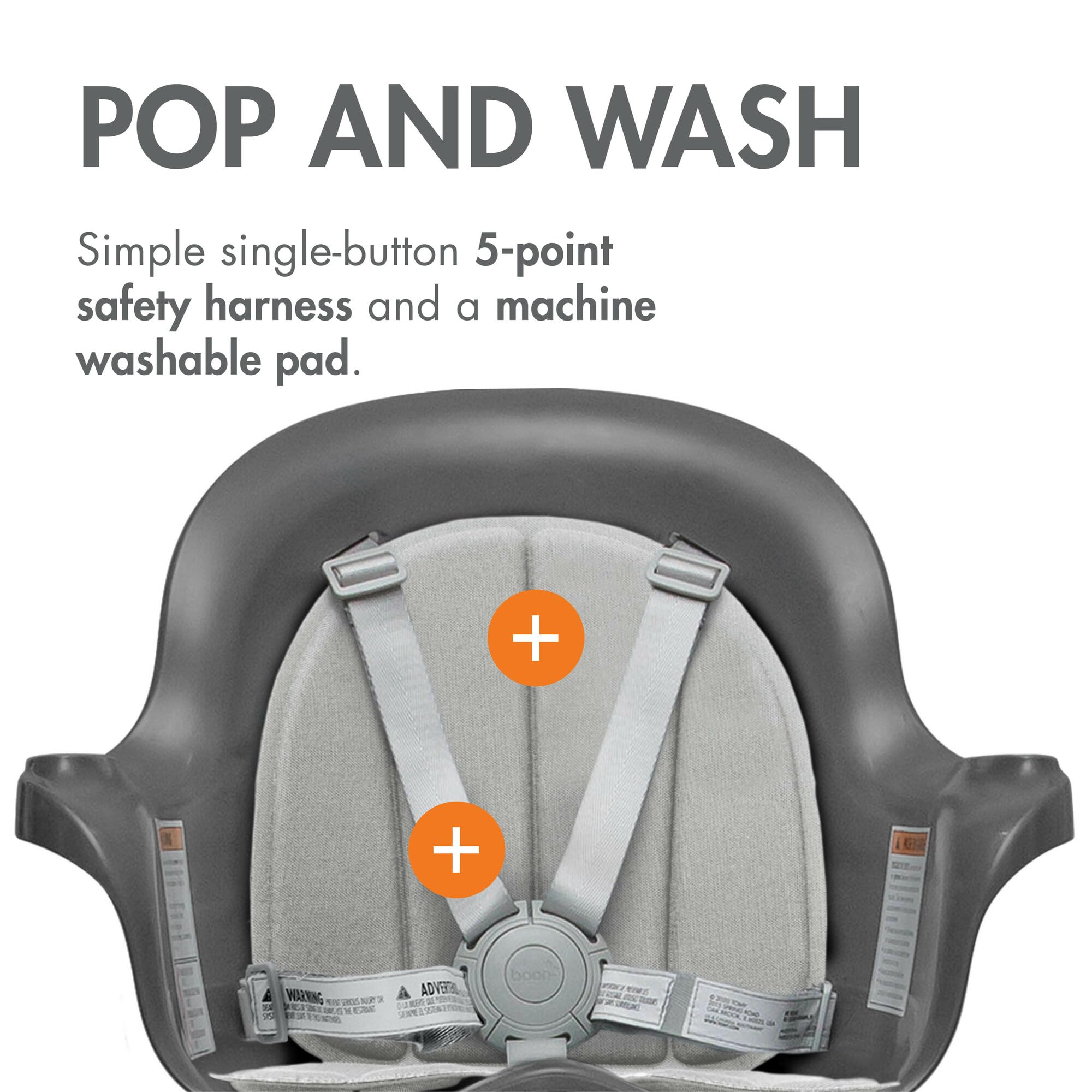 Boon Grub Adjustable Baby High Chair with Dishwasher Safe Seat - Convertible Toddler Feeding Chair for 6 Months to 6 Years - Gray - Perfect for Home, Restaurant & Travel Use