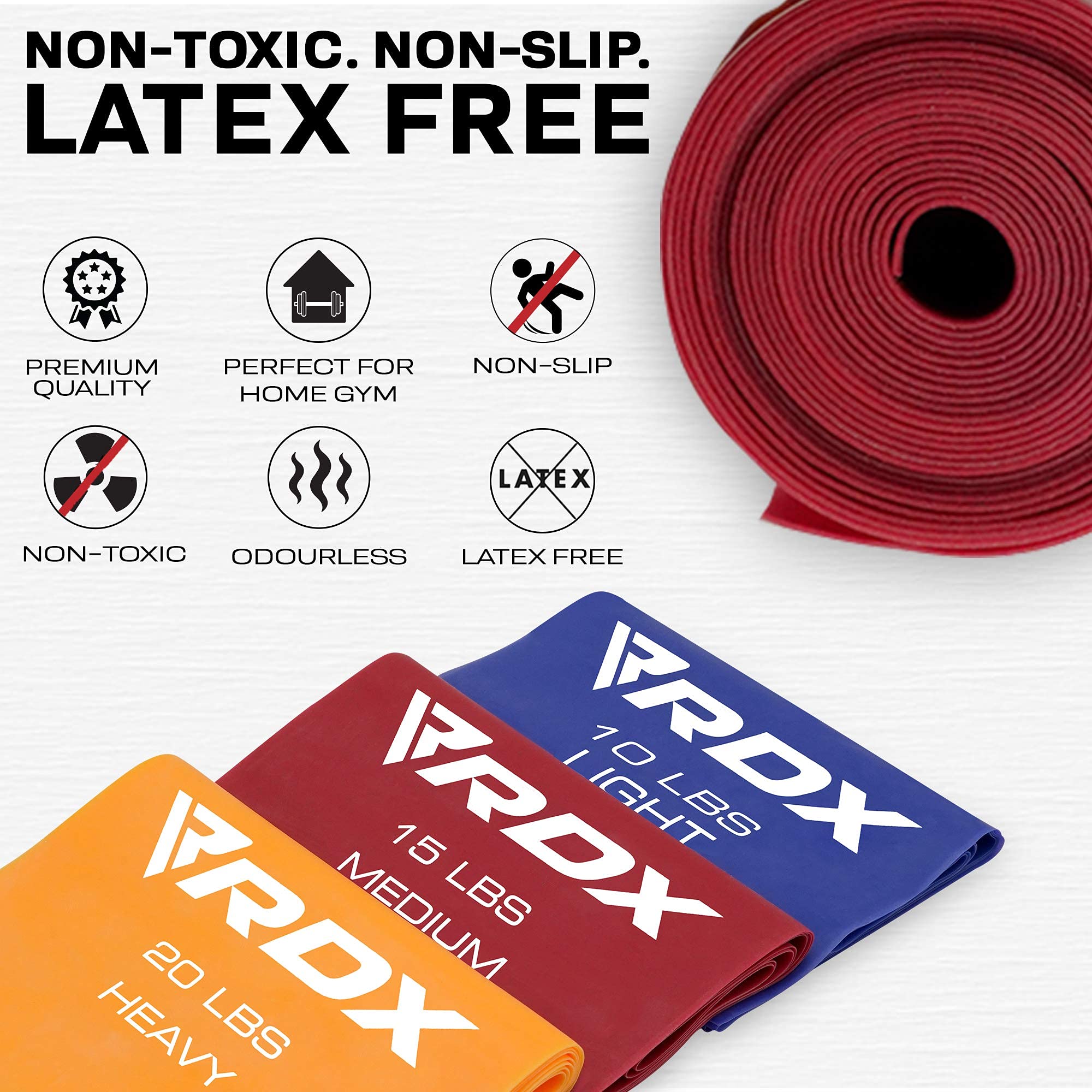 RDX TPE Resistance Bands Set - 3 Levels, 1.5M Long | REACH & RoHS Certified | Skin-Friendly Flat Elastic Loops for Yoga, Gym, Home Workouts | Ideal for Pilates, Ballet, Leg Training & Body Toning | Perfect for Home Fitness, Physical Therapy & Weight Loss Routines