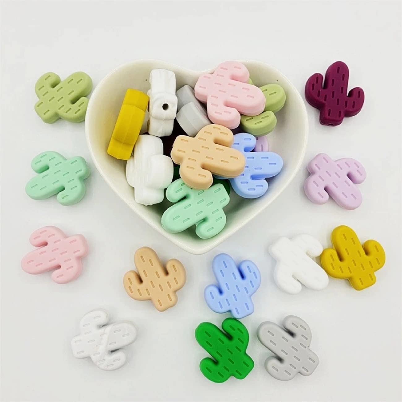 Decoendiy 24Pcs Colorful Silicone Cactus Beads - Large Hole Loose Spacer Beads for DIY Jewelry Making, Necklaces, Bracelets & Crafts (Green) | Perfect for Boho Style Accessories, Summer Jewelry Projects & Gift Making