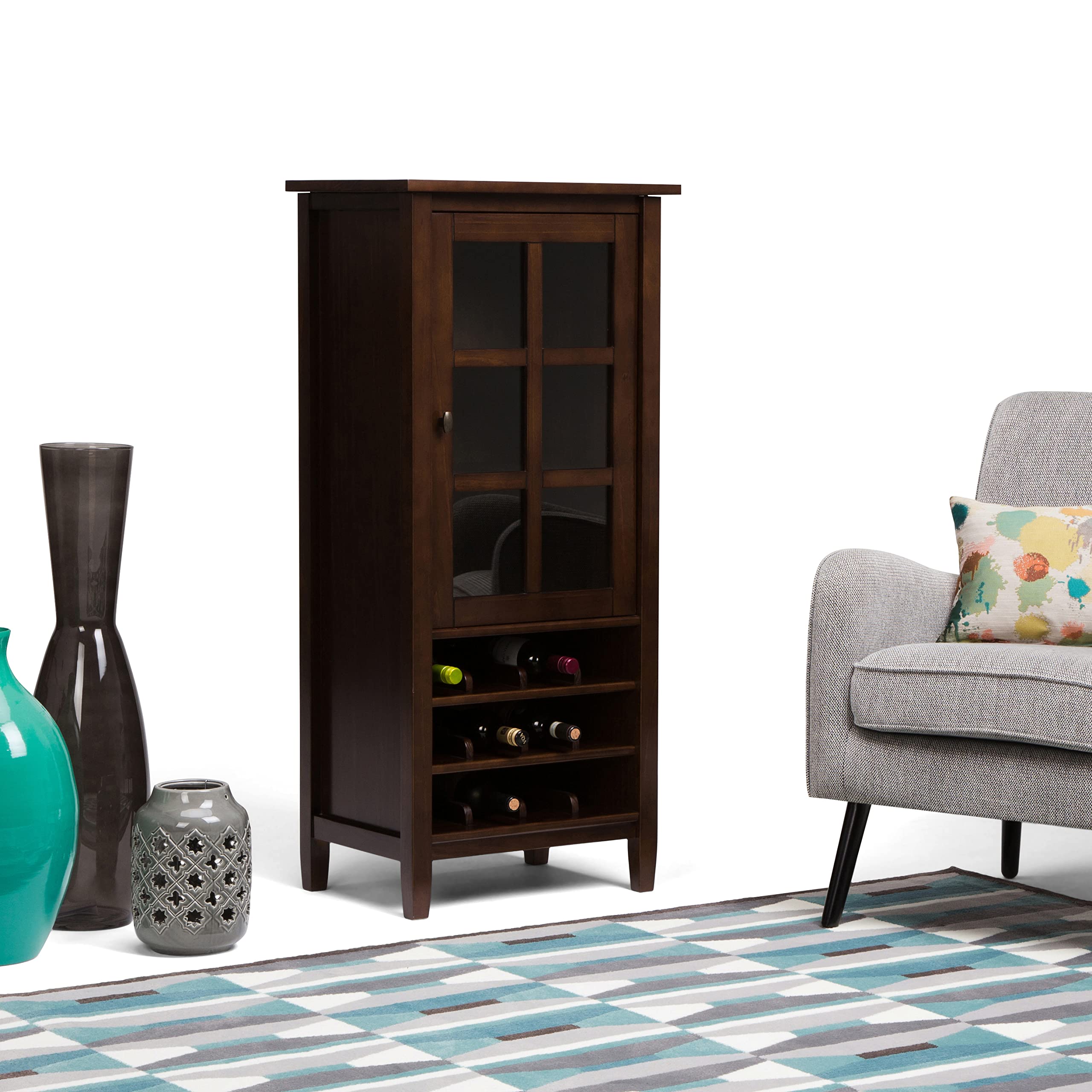 SIMPLIHOME 23 Inch Solid Wood Transitional Wine Rack - High Capacity Storage in Warm Tobacco Brown | Perfect for Living Room, Dining Room & Kitchen Decor | Ideal for Wine Bottle Organization & Stylish Home Display
