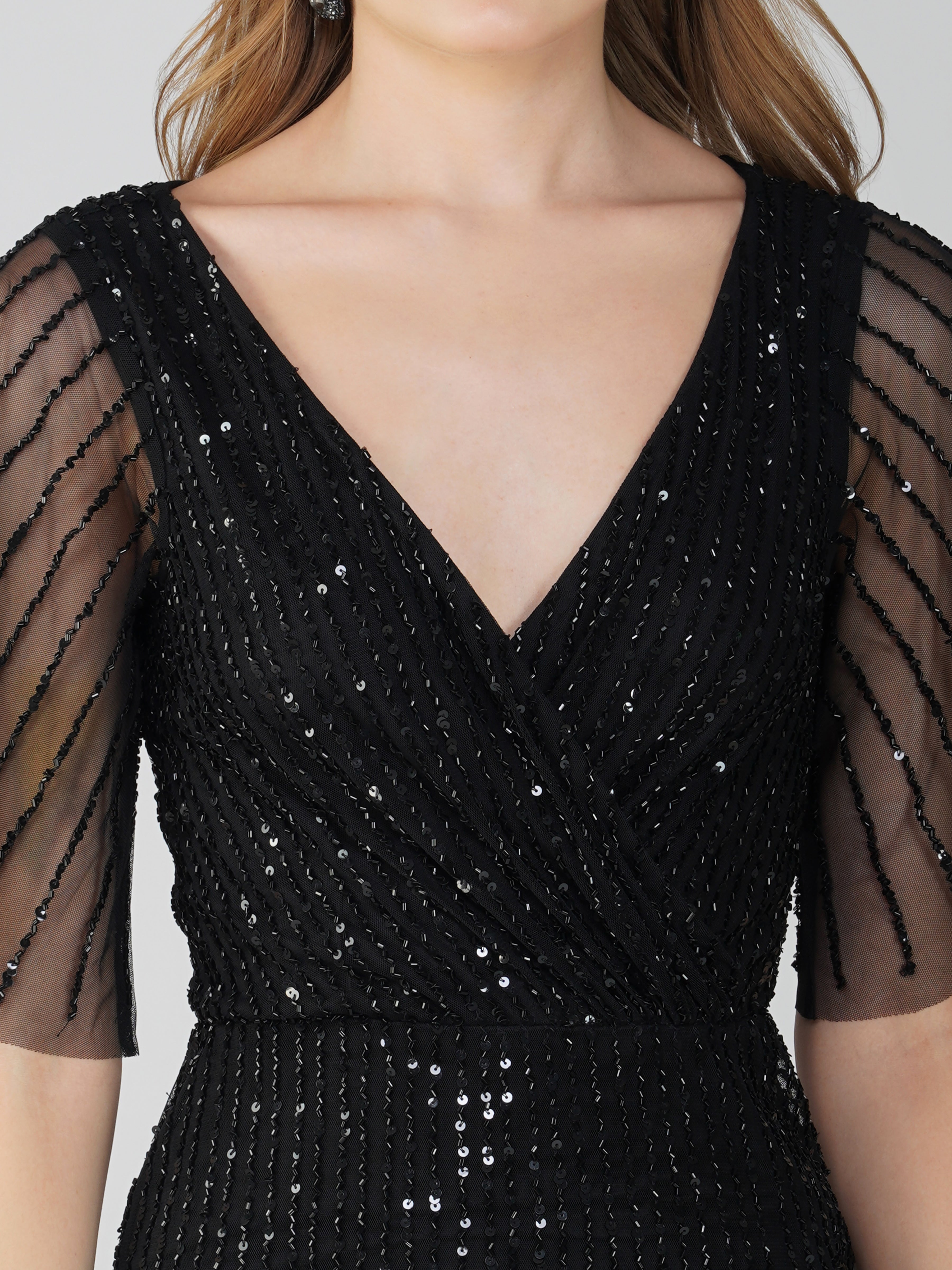 Elegant Black Embellished Maxi Dress for Women | Formal Evening Gown | Wedding Guest Dress | Party & Special Occasion Outfit