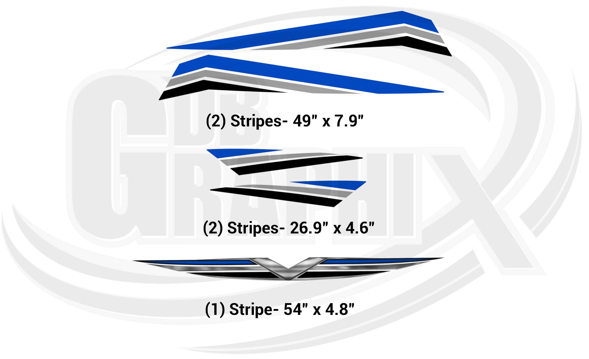 RV, Trailer, Toy Hauler, Camper, Motorhome Large Decal Graphics Kit - K-0010BL in Black, Silver, White, Charcoal Grey & Blue | Custom Vinyl Stickers for Vehicle Exterior Decoration & Personalization