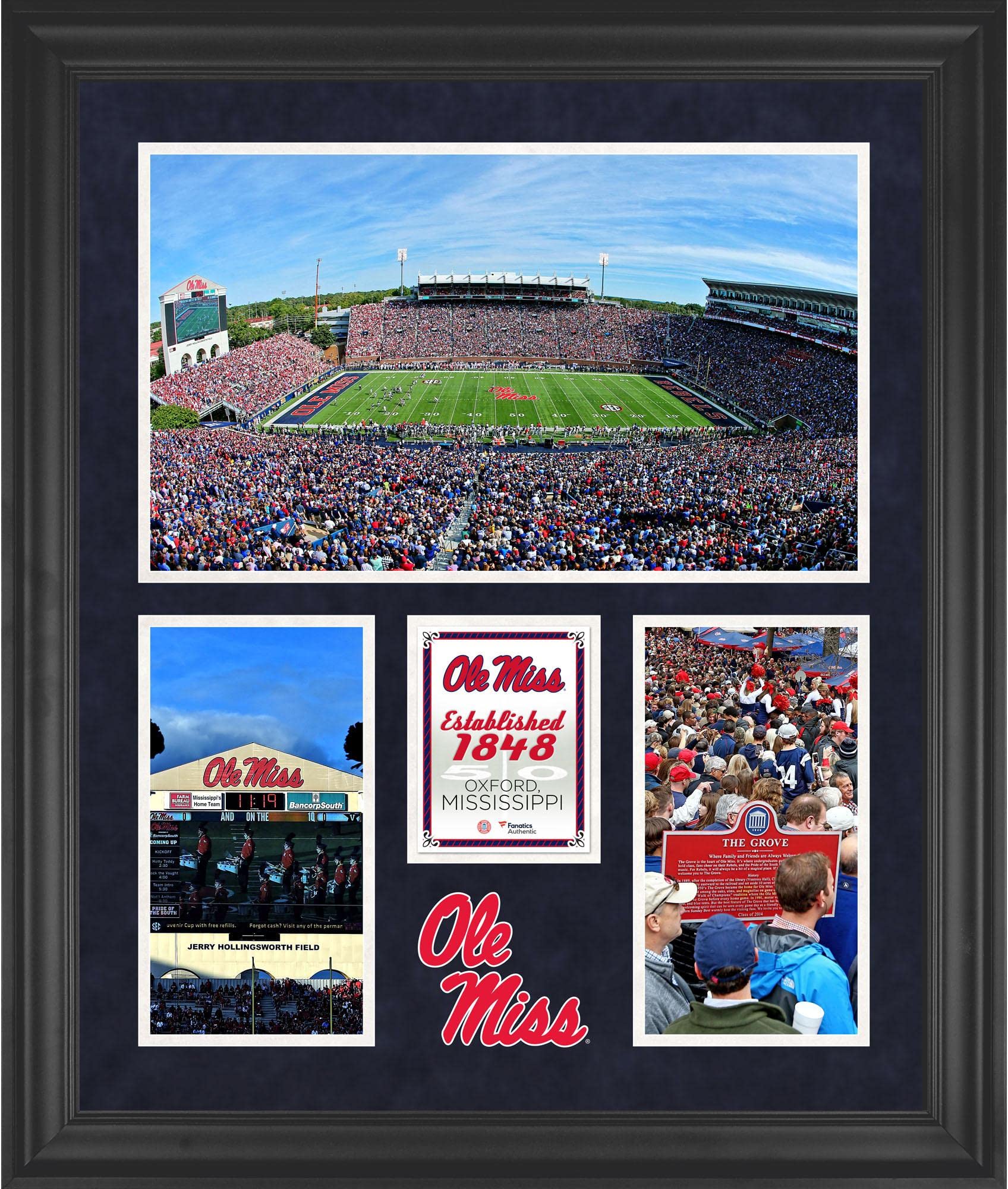 Ole Miss Rebels Vaught-Hemingway Stadium Framed 20x24 Inch 3-Opening Collage - NCAA Football Memorabilia for Home, Office, or Game Room Decor