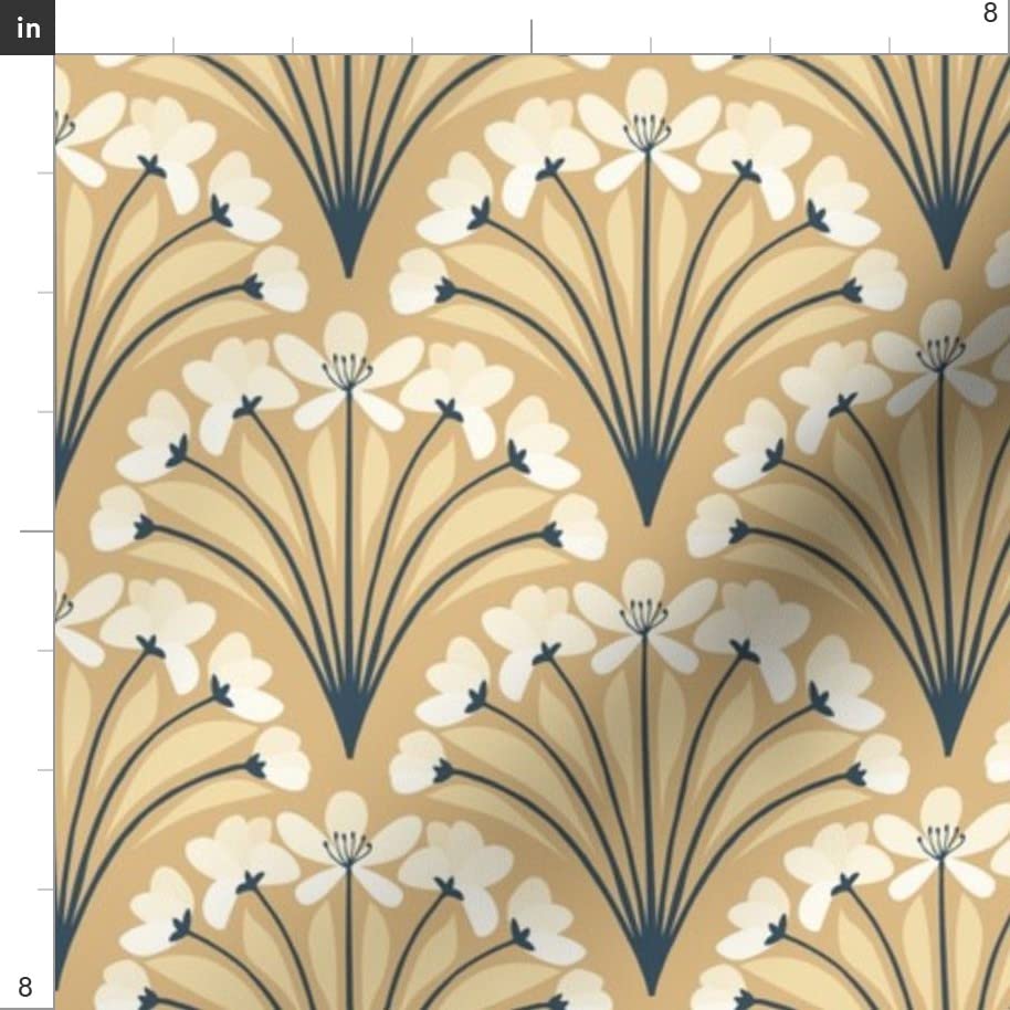 Blossom Scallop Floral Tree Branch Art Deco Printed Minky Fabric by The Yard - Premium Soft Fabric for Sewing Baby Blankets, Quilt Backing & Plush Toys - Perfect for Nursery Decor, DIY Crafts & Home Decor Projects