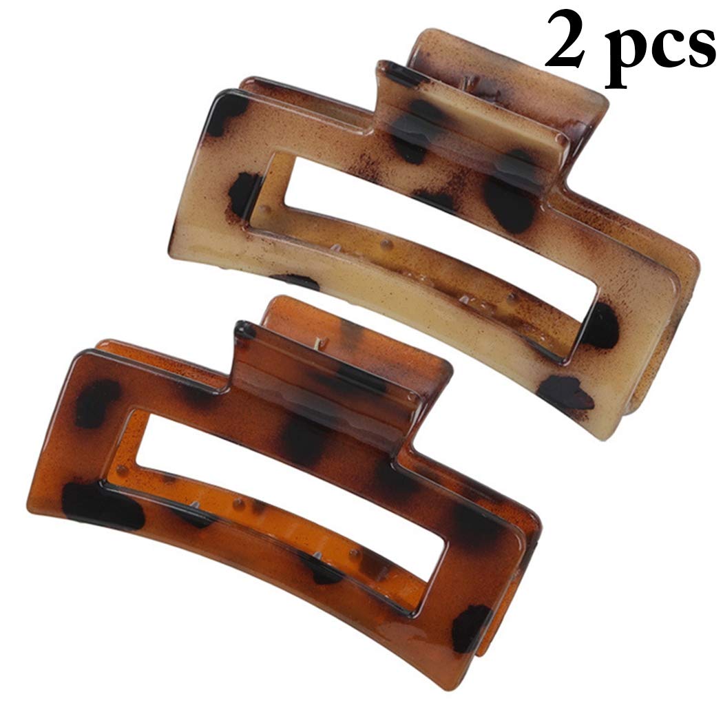 Dorakitten 2PCS Leopard Print Hair Claw Clips - French Hair Clamps with Hollow Design, Resin Hair Jaw Clips for Women & Girls - Perfect for Ponytails, Buns & Everyday Hairstyles