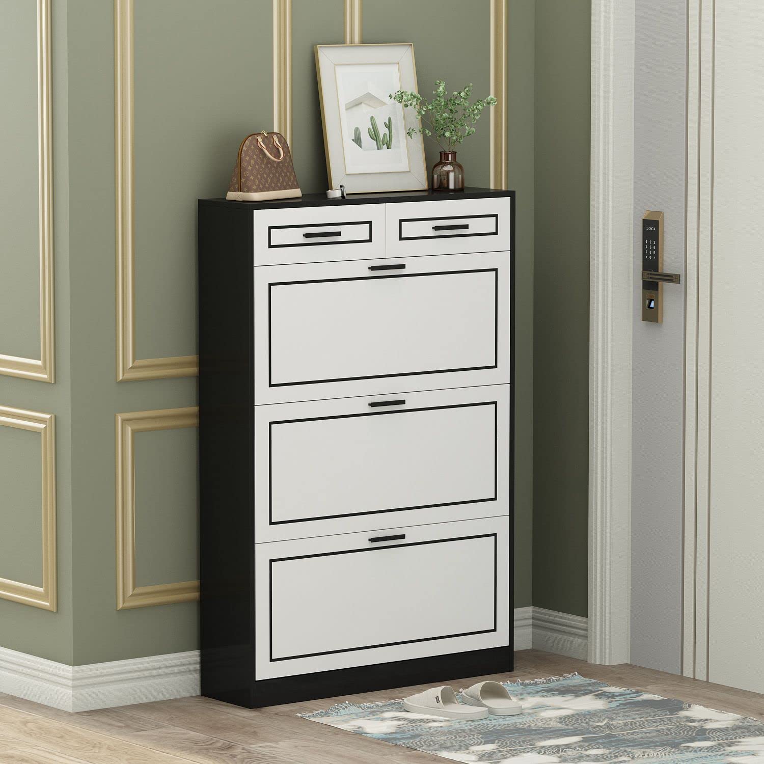 FAMAPY Slim Shoe Storage Cabinet with Drawers & Flip Drawers - 35.4