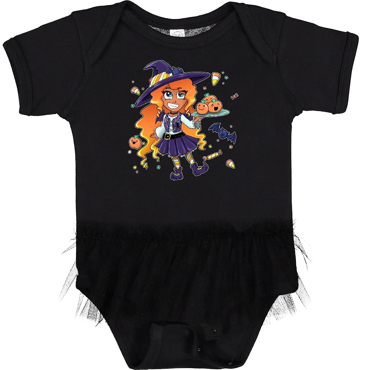Inktastic Halloween Candy Corn Witch with Pumpkins Infant Tutu Bodysuit - Cute Baby Halloween Costume for Parties & Photo Shoots