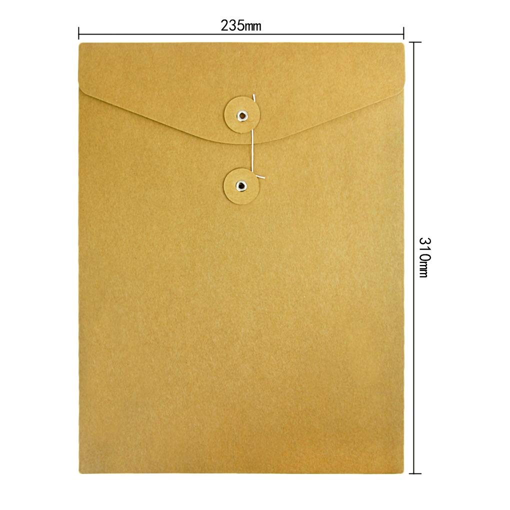 10 Pcs A4 Kraft Paper File Folders with String Closure - Thick Document Organizer for Bills, Receipts & Office Supplies (31 x 23.5cm) | Reusable Project Pockets, Eco-Friendly Storage Solution for Home & Office Organization