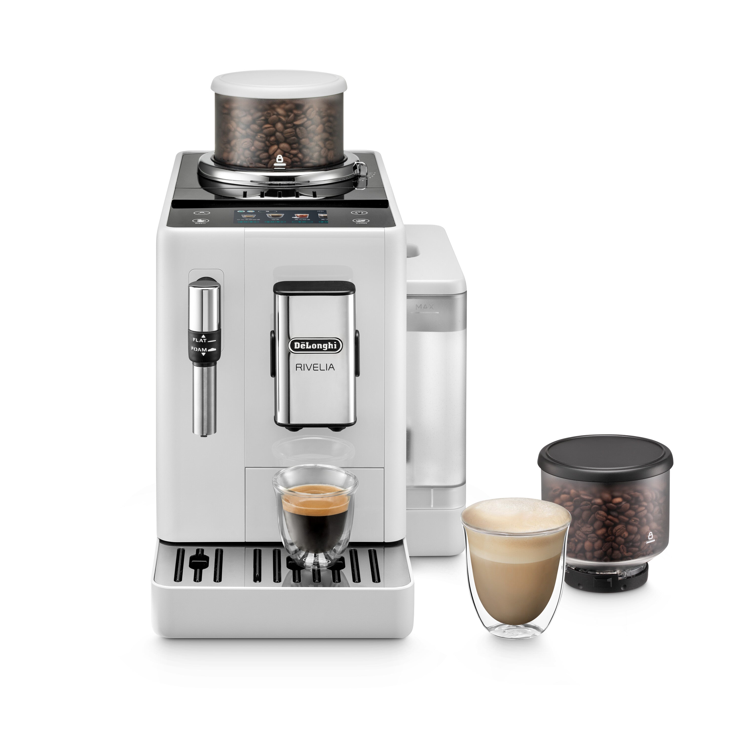 De'Longhi EXAM440.35.W Rivelia Fully Automatic Espresso Coffee Machine with Built-in Grinder - Perfect for Home, Office & Coffee Shops